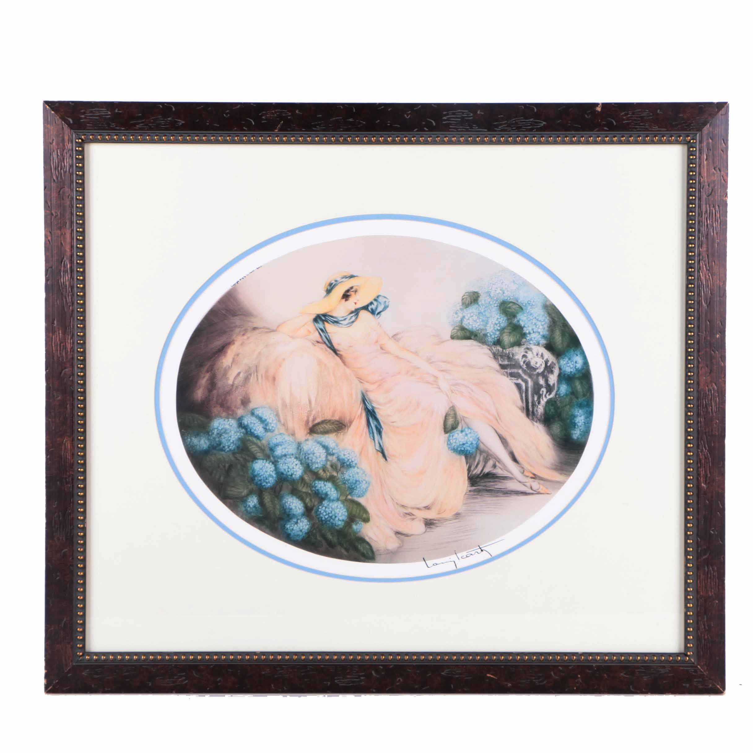 After Louis Icart Offset Lithograph on Paper "Les Hortensias"