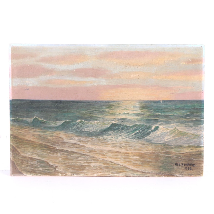 August Rollfing Oil Painting of Seascape