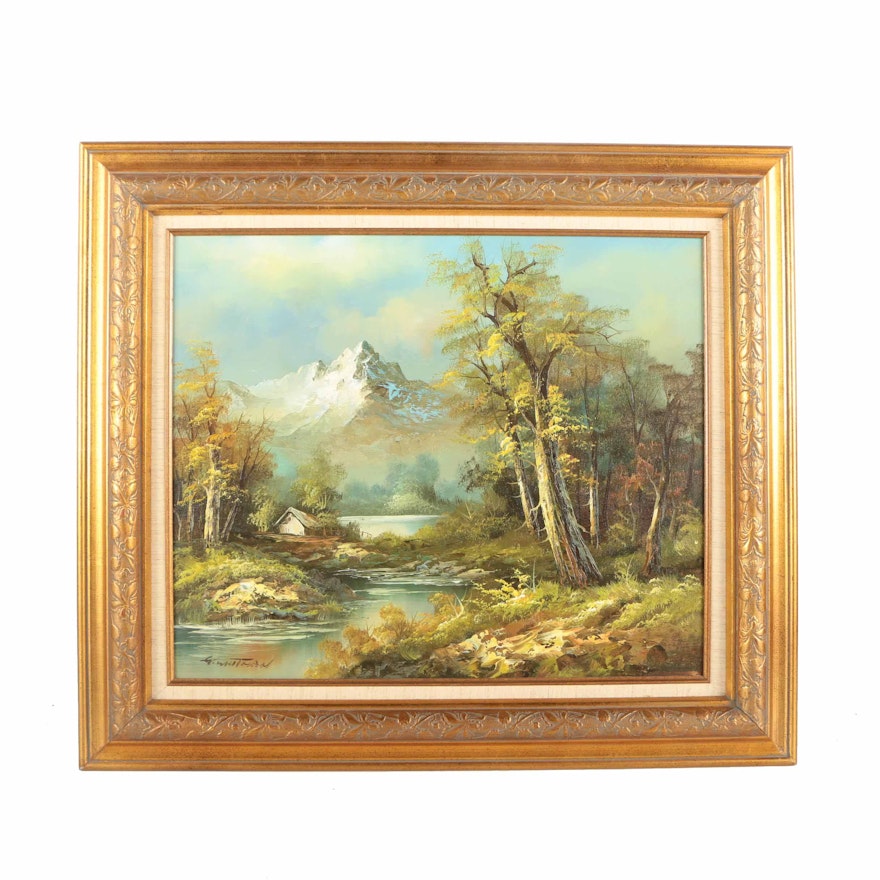 G. Whitman Oil Painting of Mountain Landscape