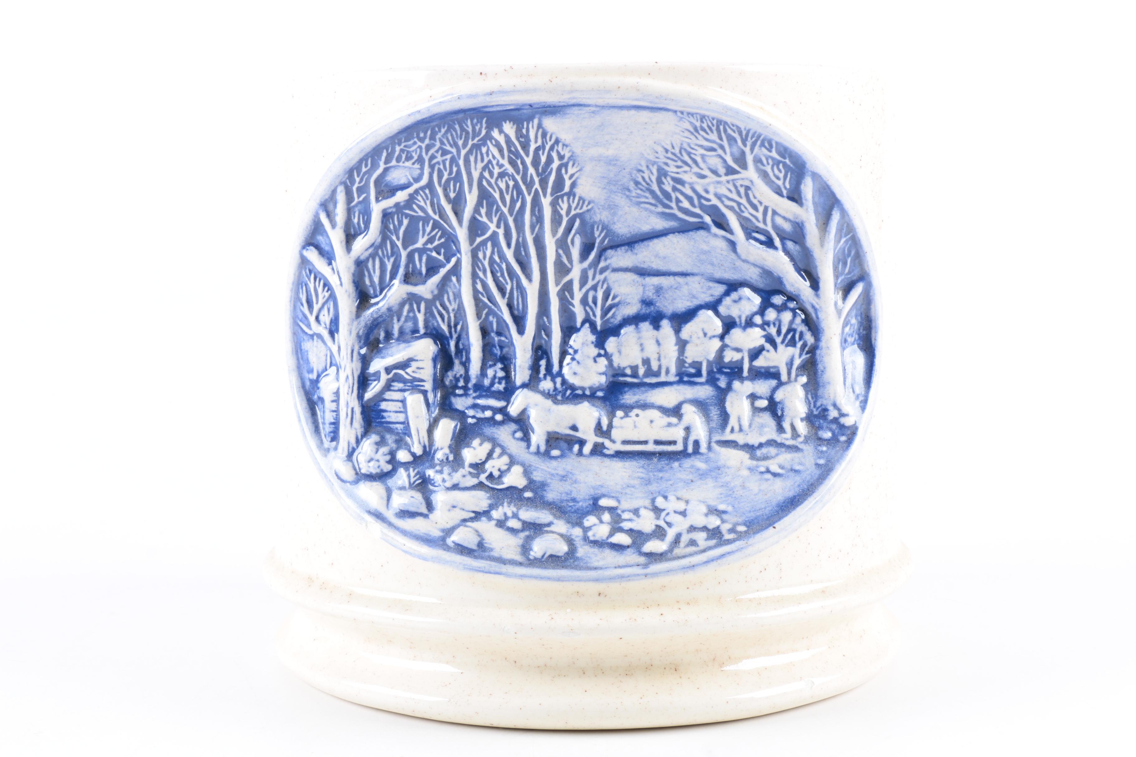 Porcelain Cookie Jar with Rural Scene