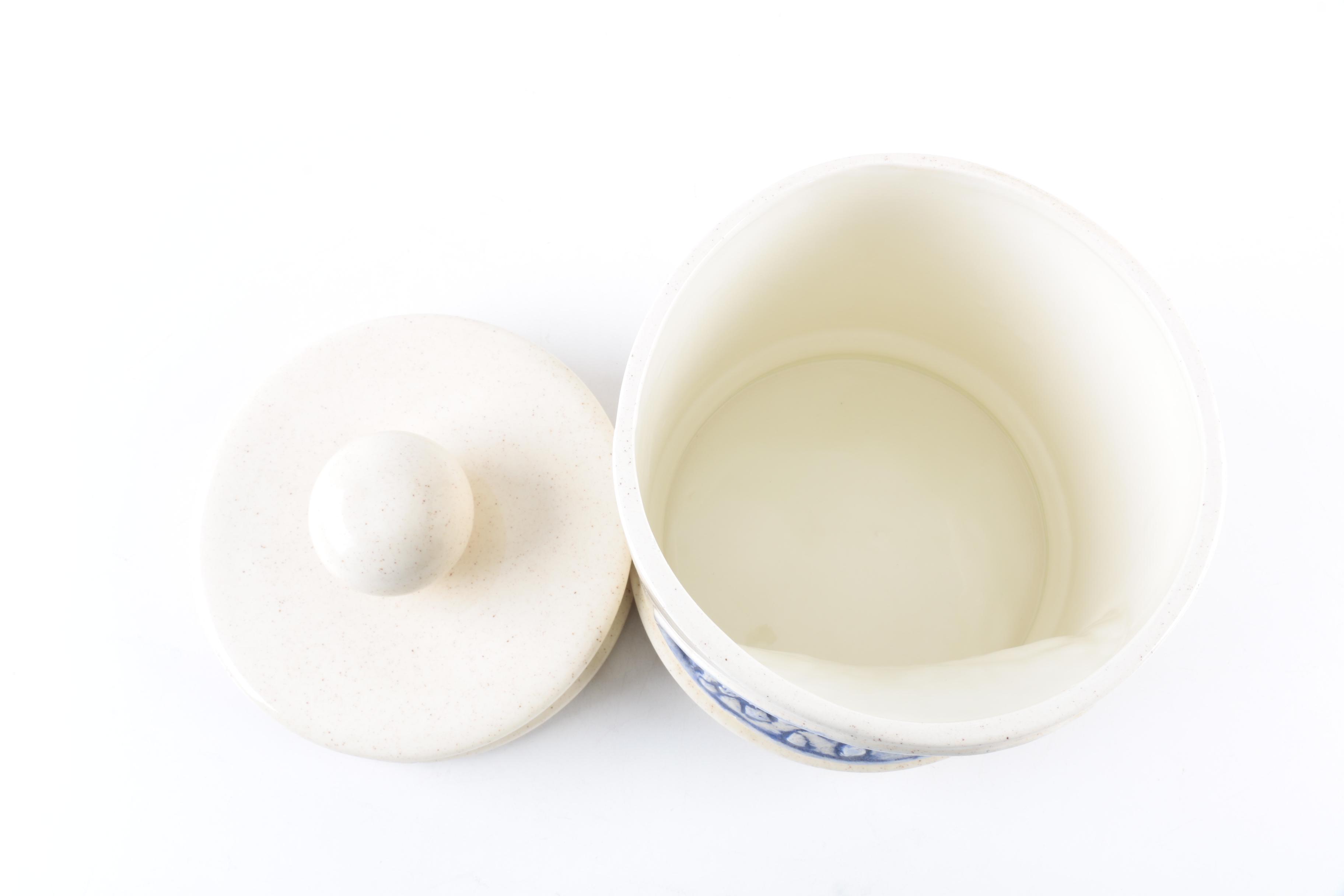 Porcelain Cookie Jar with Rural Scene