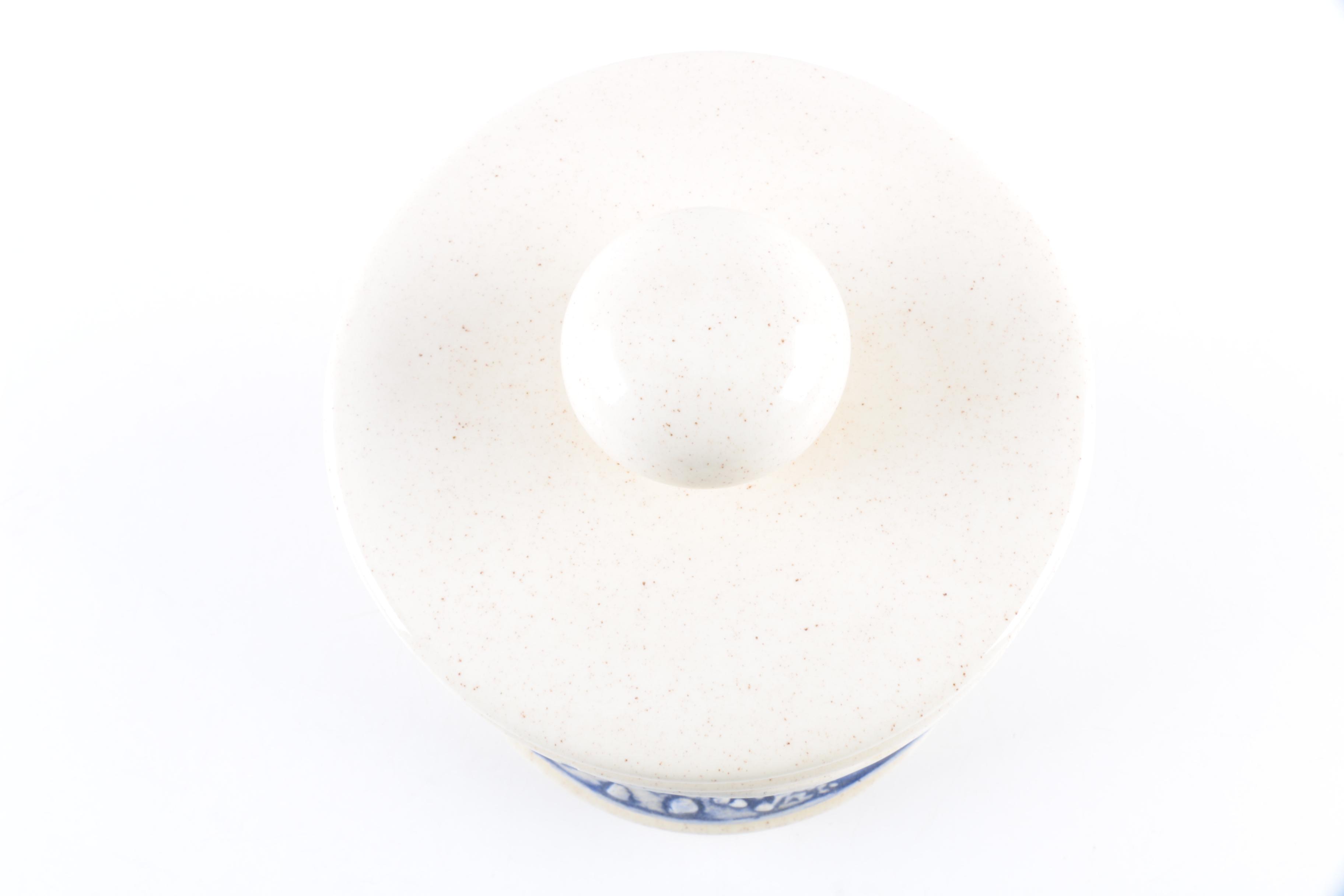 Porcelain Cookie Jar with Rural Scene