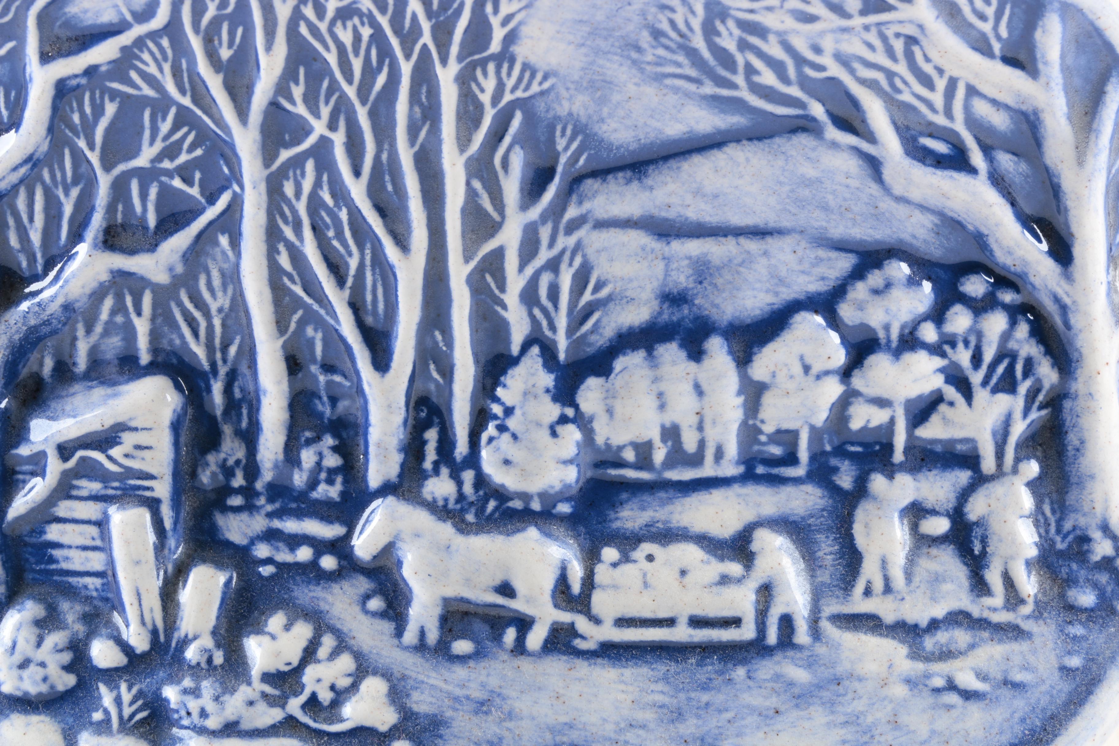 Porcelain Cookie Jar with Rural Scene