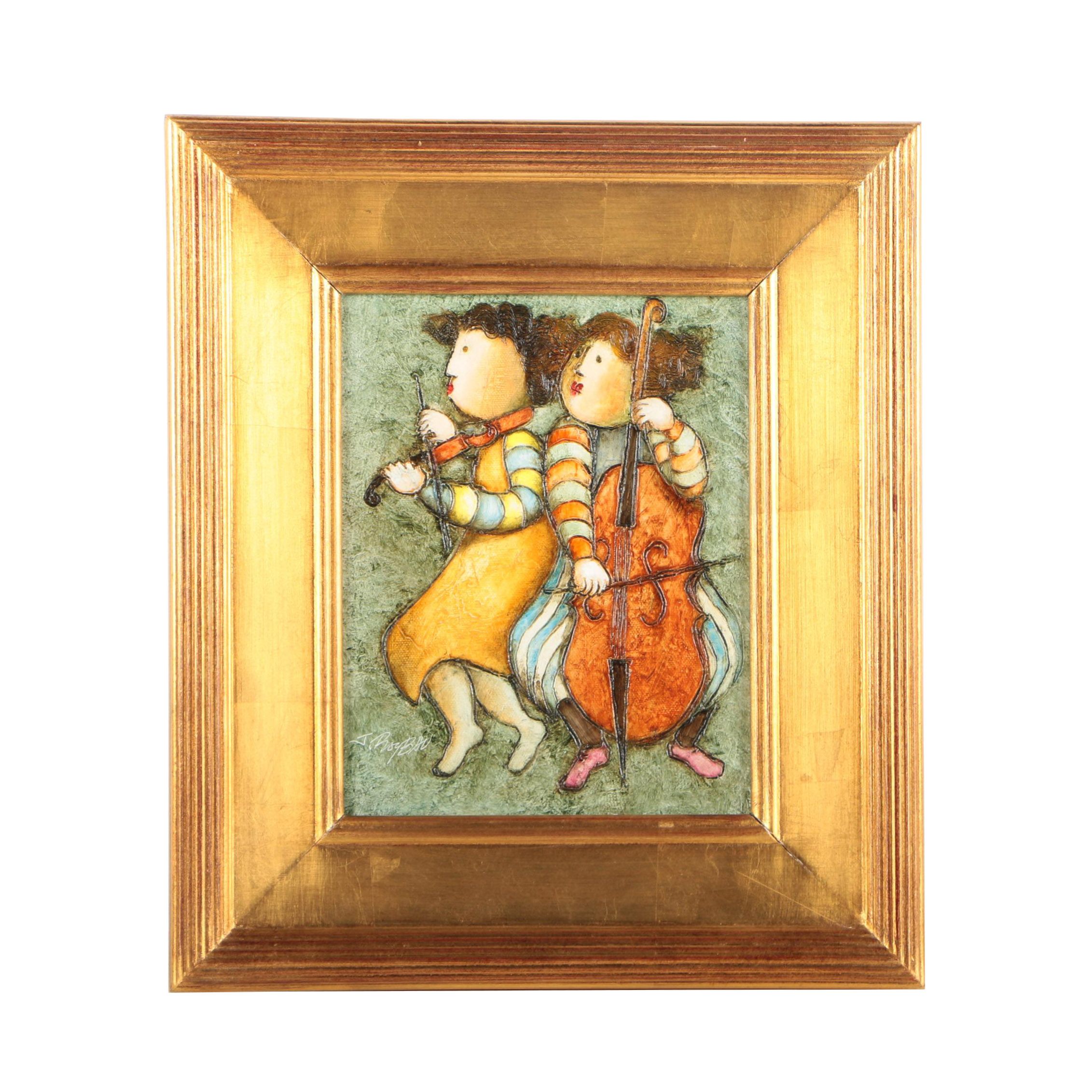 Joyce Roybal Oil Painting on Canvas "Violin & Cello"