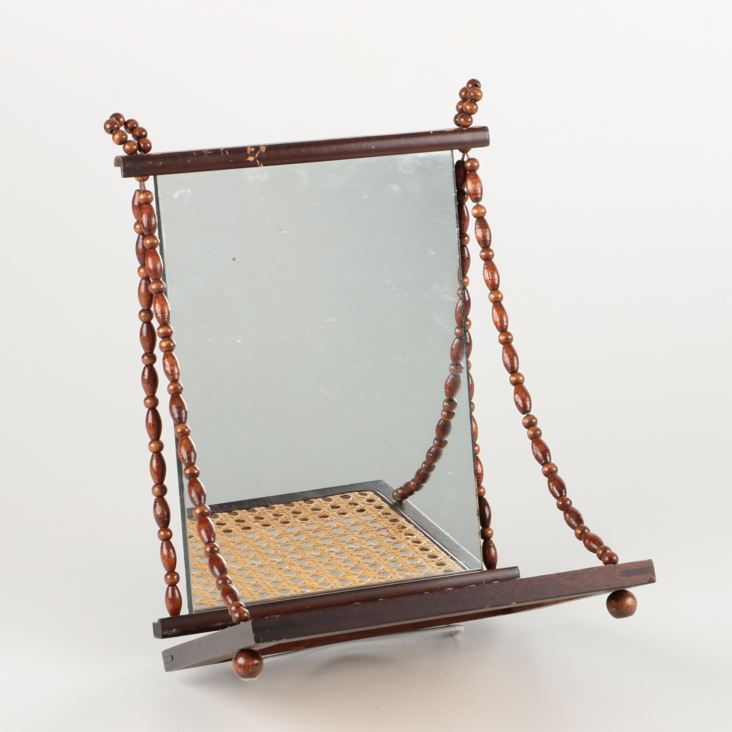 Hanging Wall Mirror with Cane Shelf