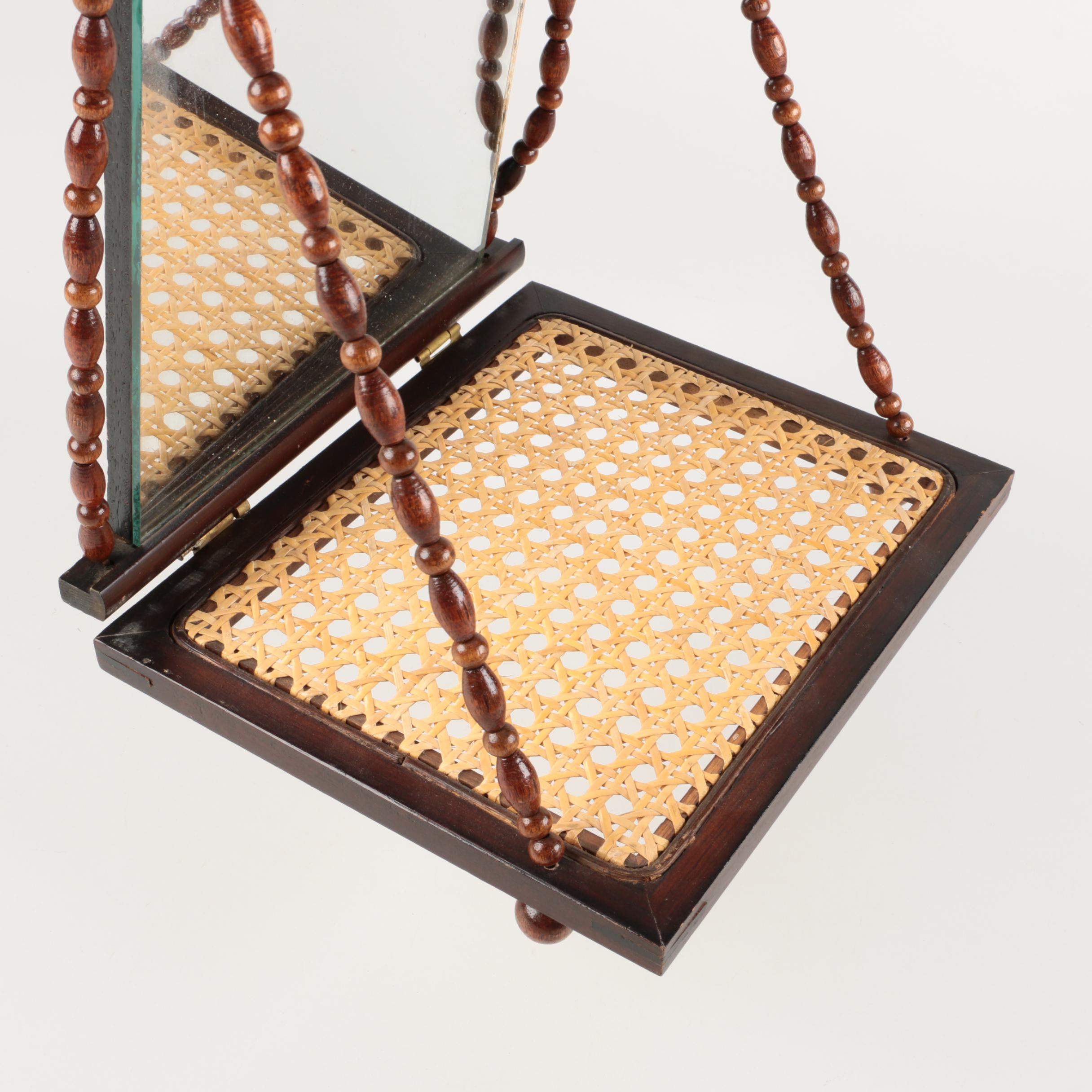 Hanging Wall Mirror with Cane Shelf