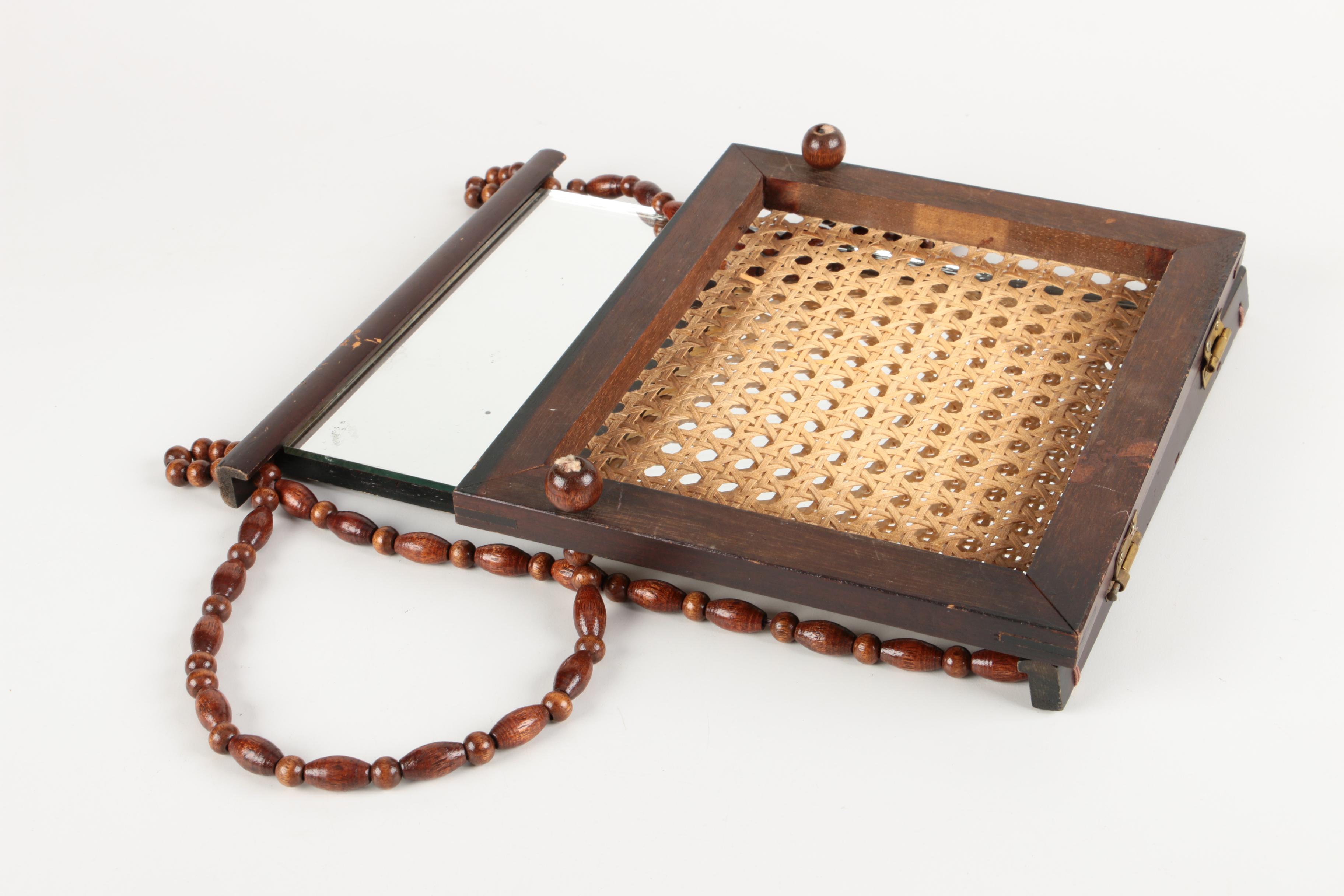 Hanging Wall Mirror with Cane Shelf