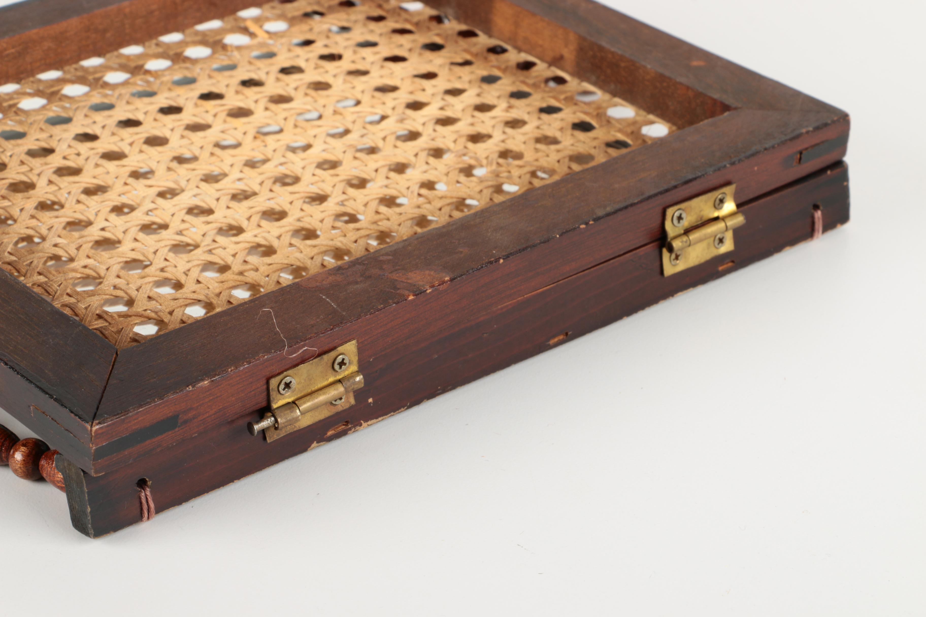 Hanging Wall Mirror with Cane Shelf