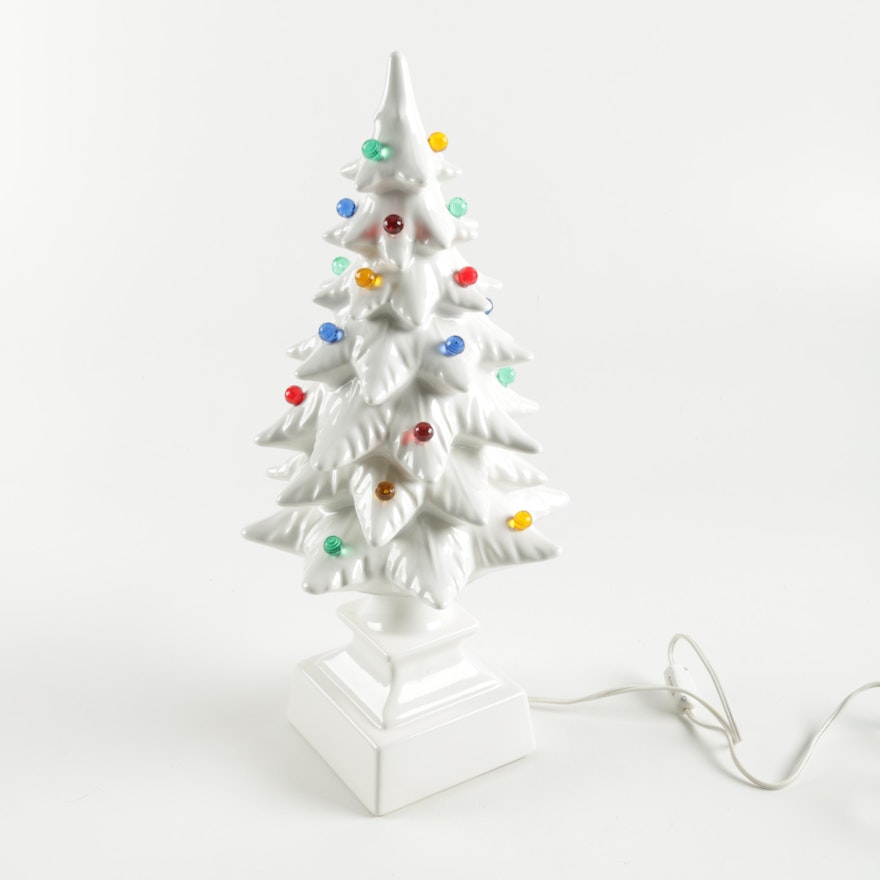 White Ceramic Lighted Christmas Tree Statue