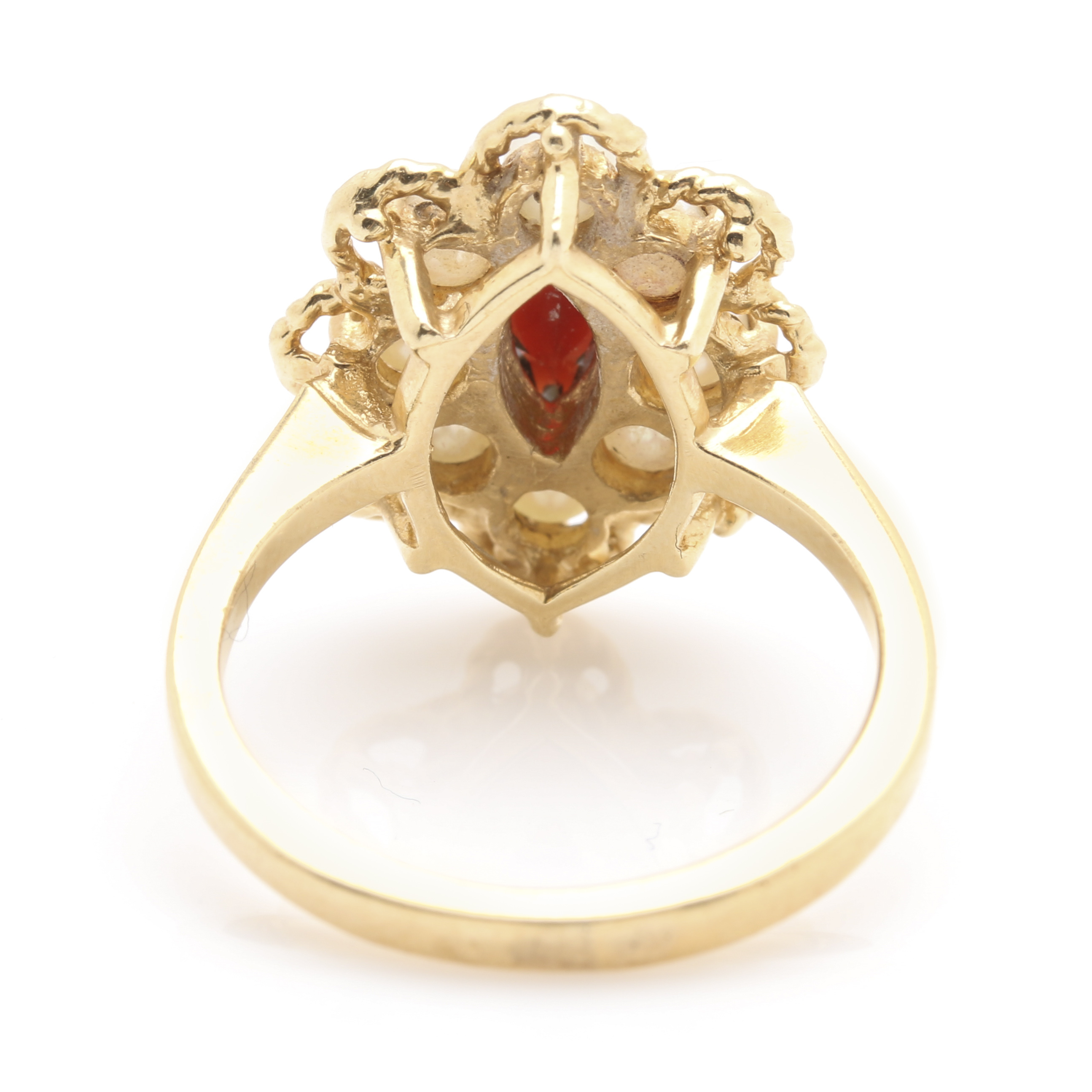 14K Yellow Gold Garnet and Cultured Pearl Ring