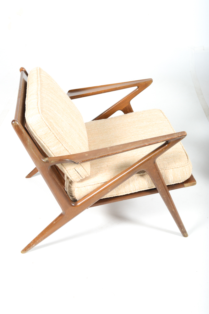 Poul Jensen Danish Modern Z Style Arm Chairs and Ottoman by Selig