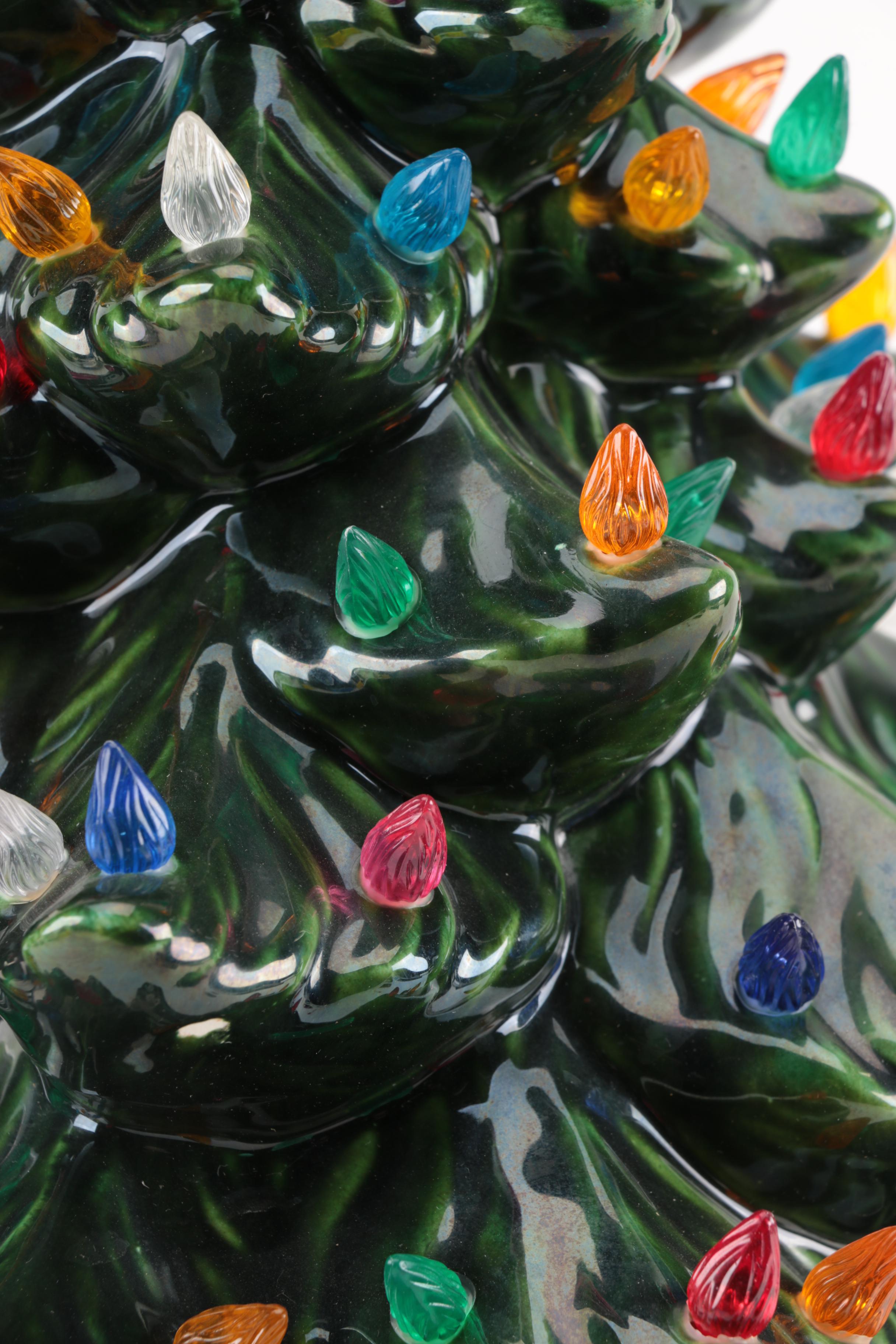 Lighted Green Ceramic Christmas Tree with Music Box