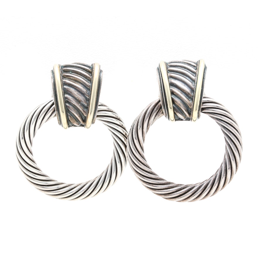 David Yurman Sterling Silver and 14K Yellow Gold  Door Knocker Earrings