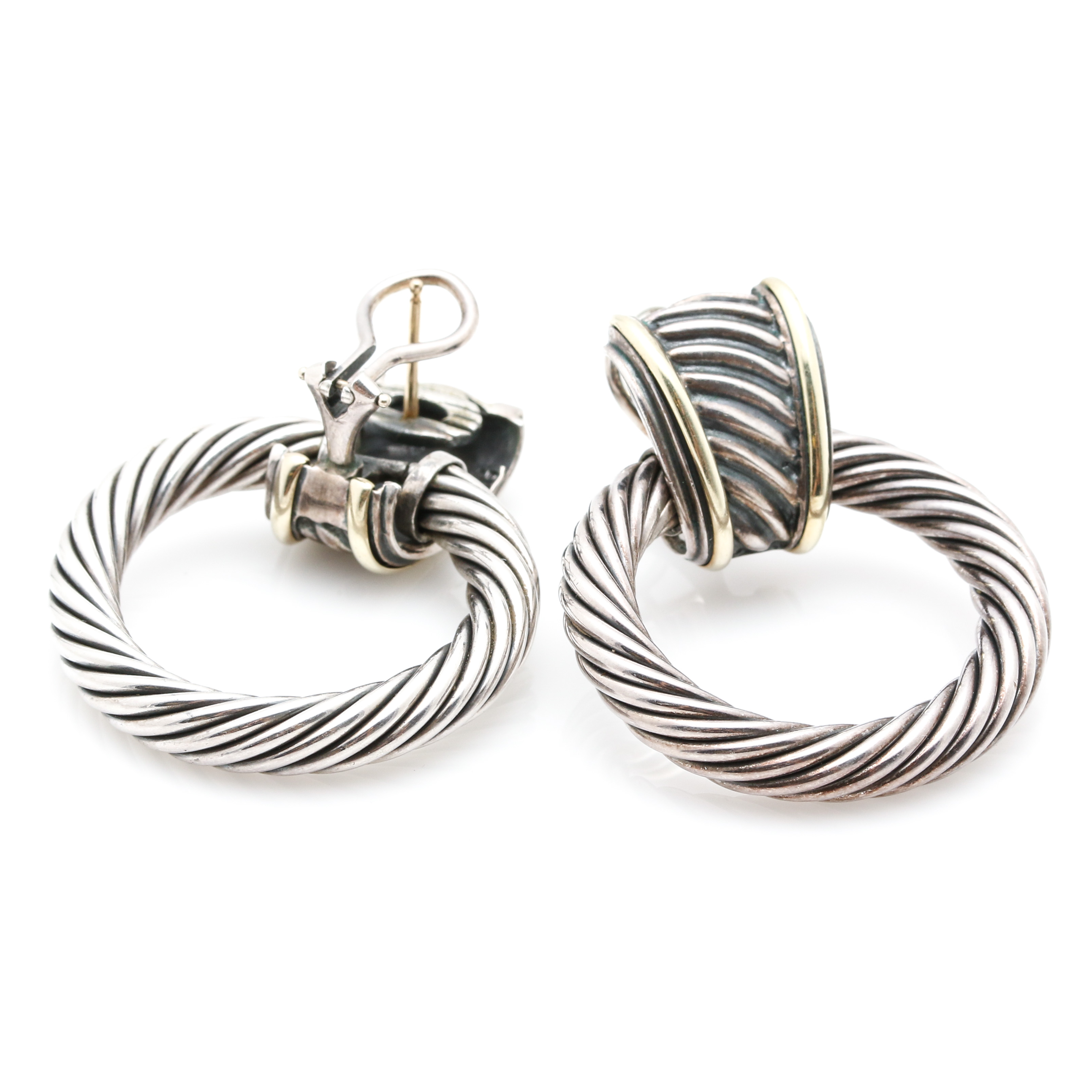 David Yurman Sterling Silver and 14K Yellow Gold  Door Knocker Earrings