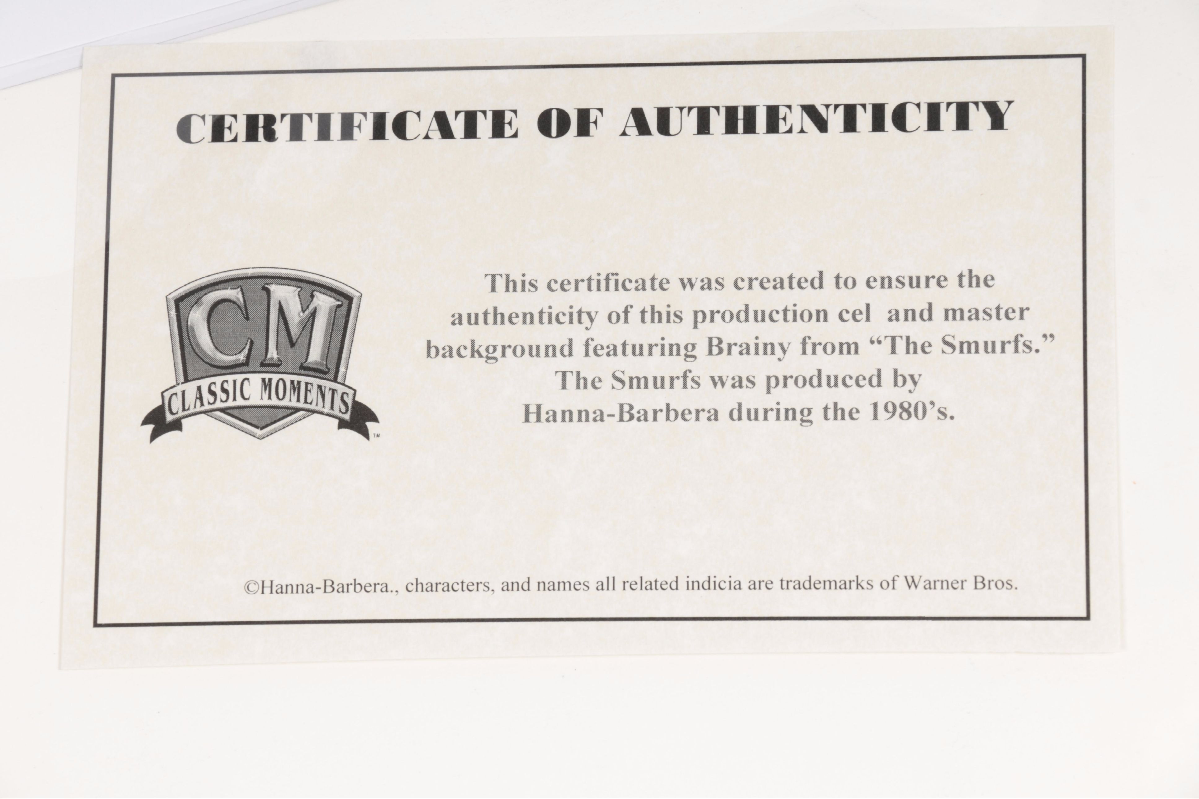 Three Smurfs Original Production Cels With An Original Master Background