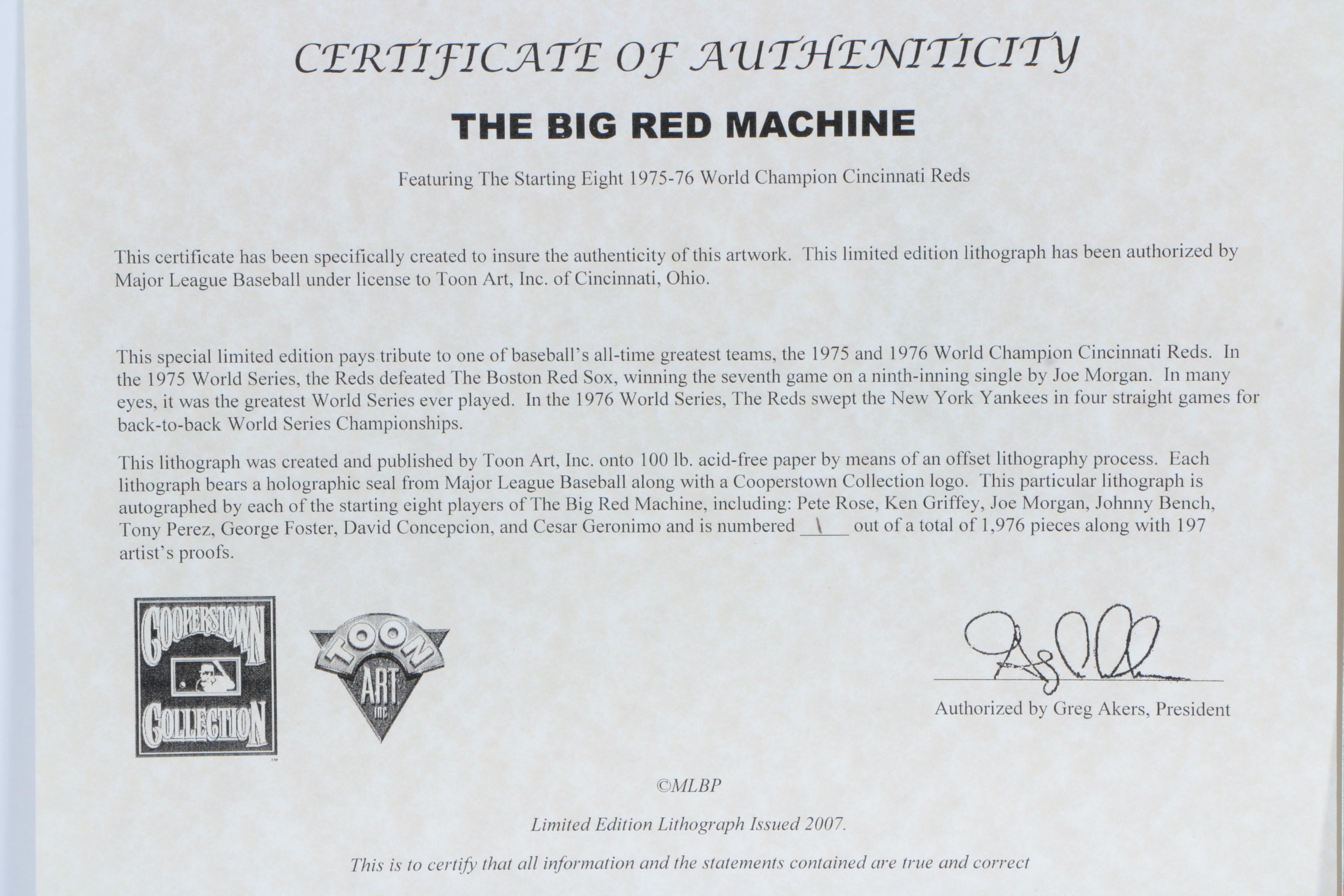 Autographed Limited Edition Offset Lithograph "The Big Red Machine"