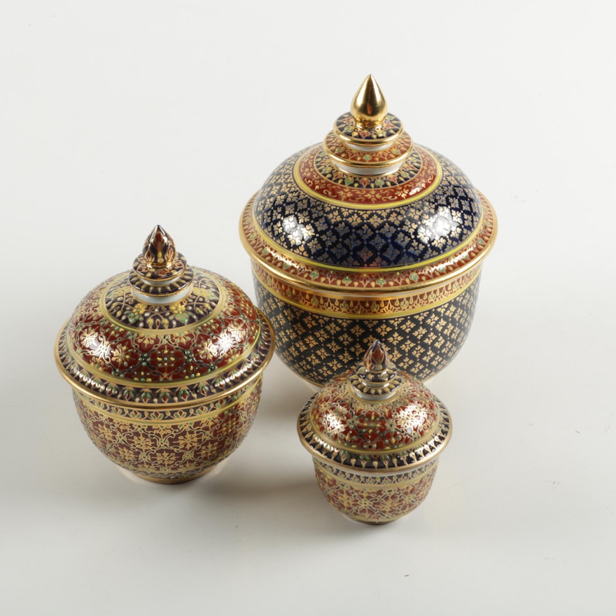 Thai Benjarong Ginger Jars and Vessels