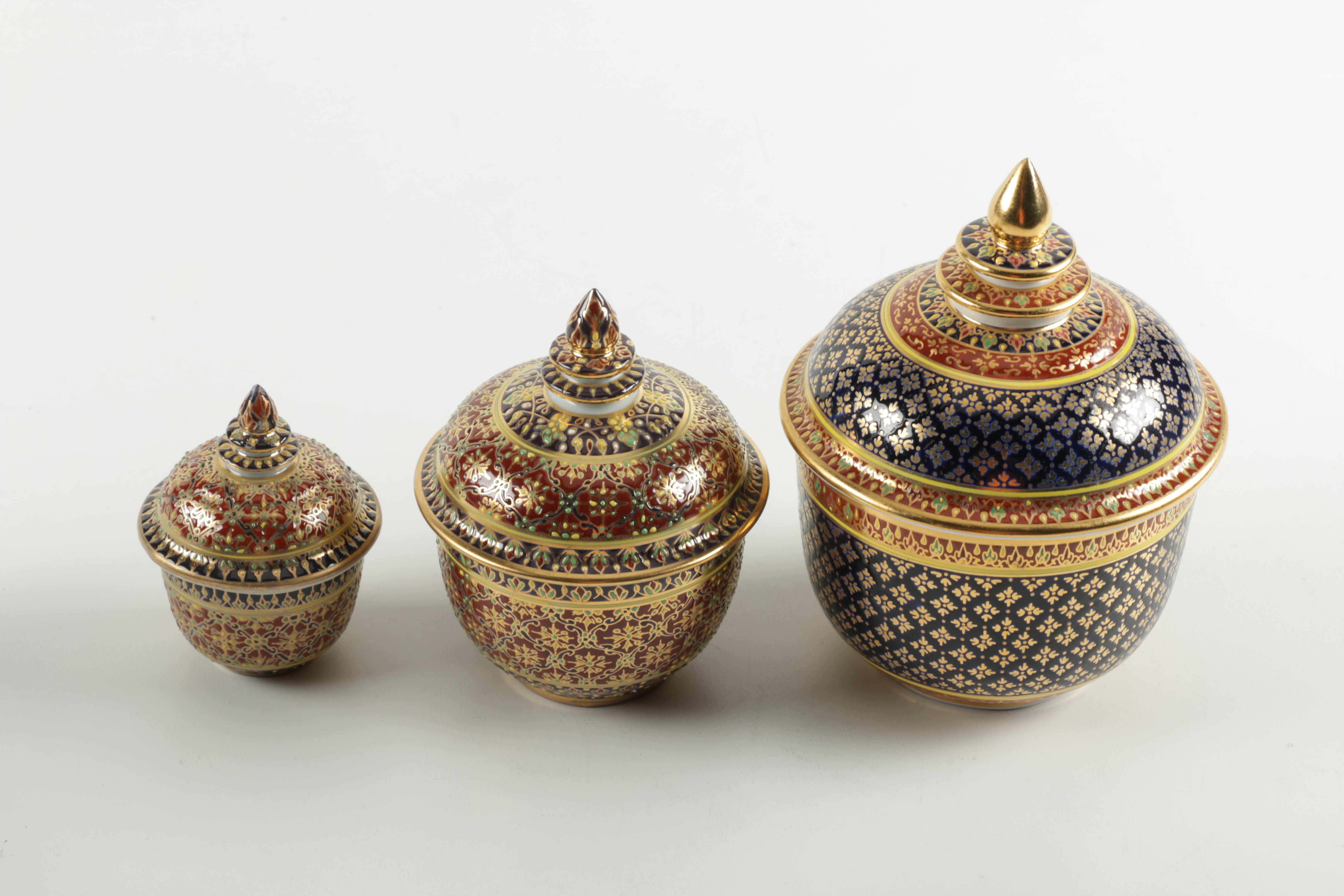 Thai Benjarong Ginger Jars and Vessels