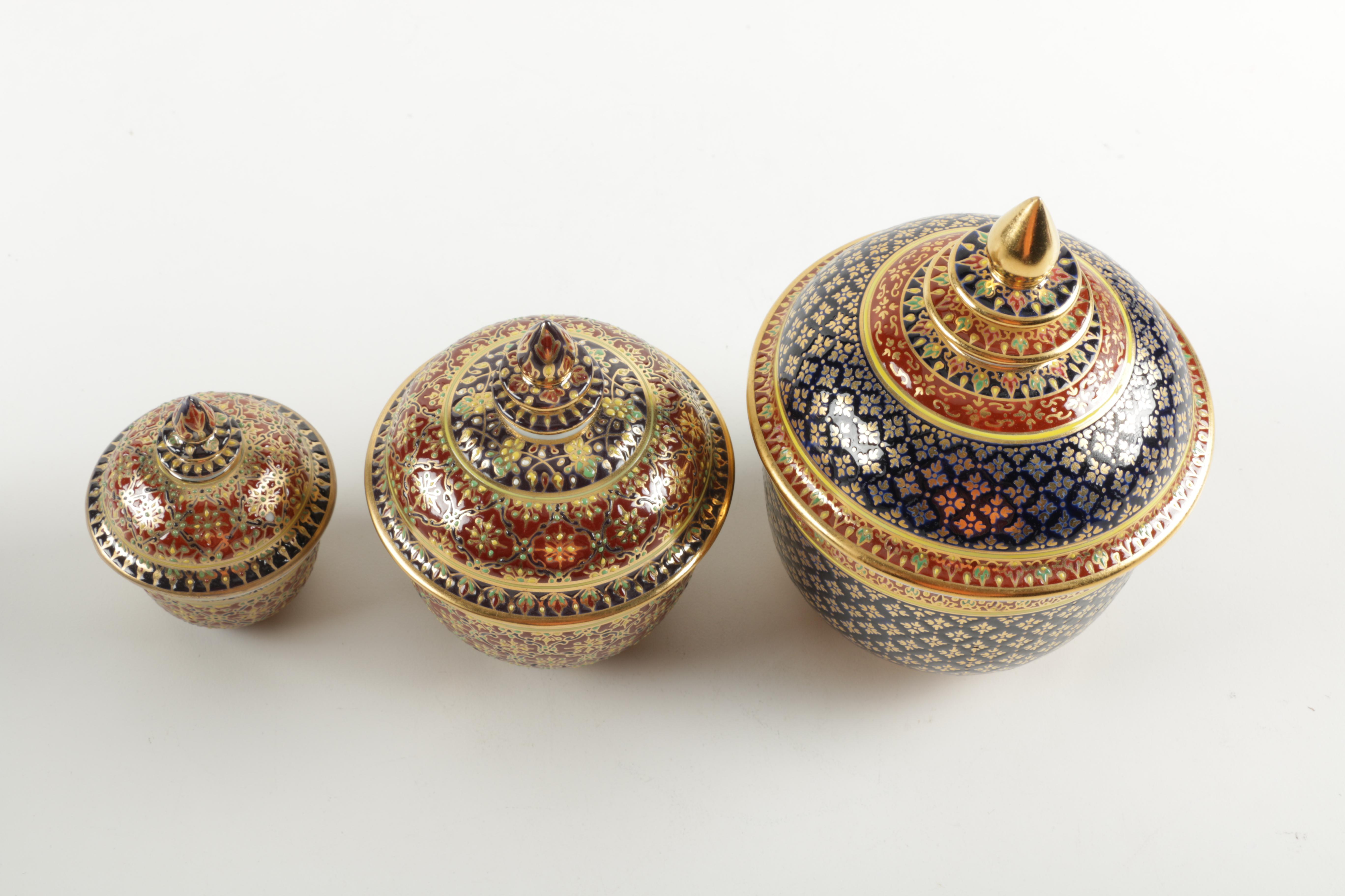 Thai Benjarong Ginger Jars and Vessels