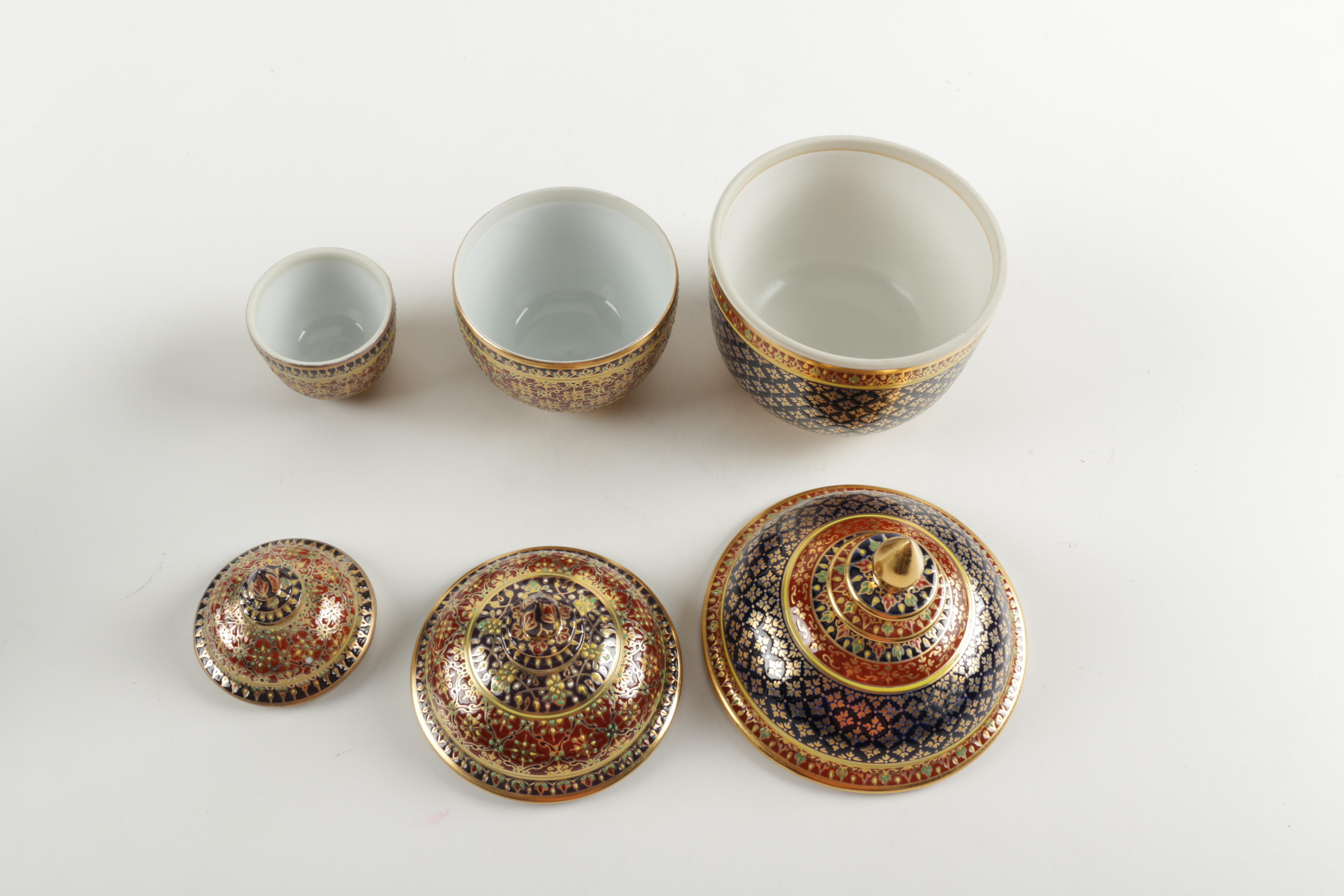 Thai Benjarong Ginger Jars and Vessels