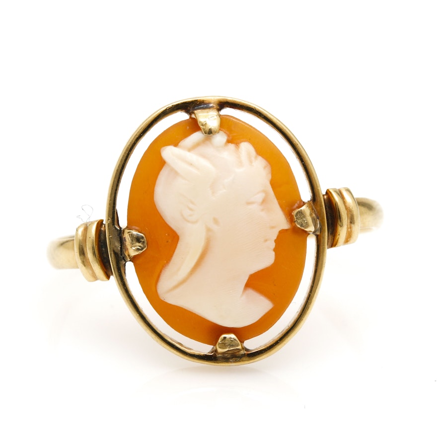 14K Yellow Gold Shell Cameo Ring