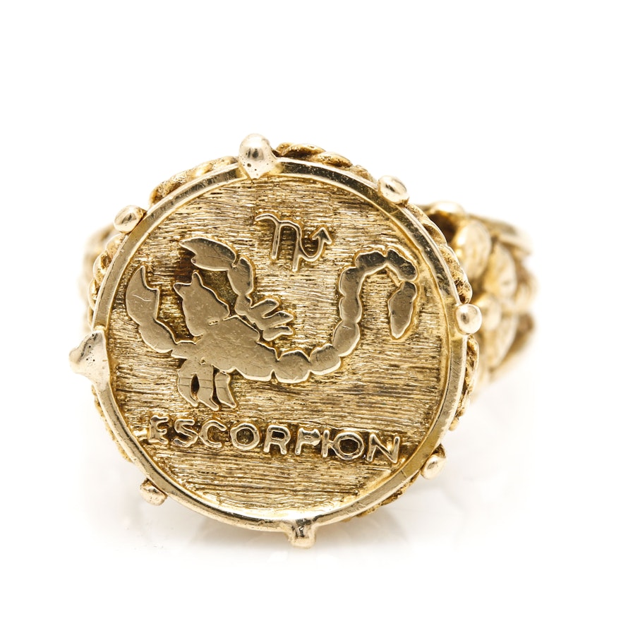 14K Yellow Gold Scorpion Signet Ring