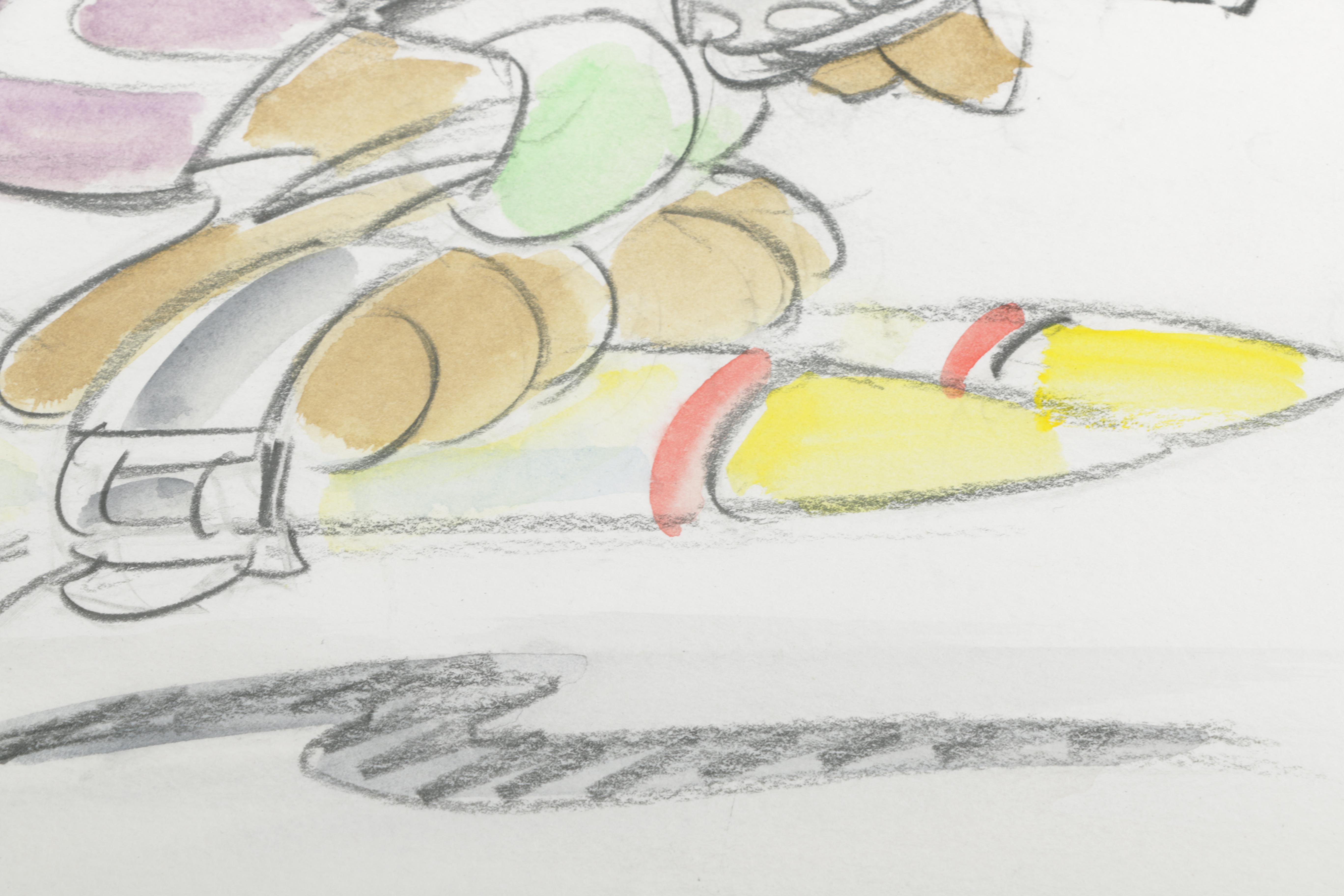 Mixed Media Drawing on Paper of Wile E. Coyote by Artist Kirk Mueller