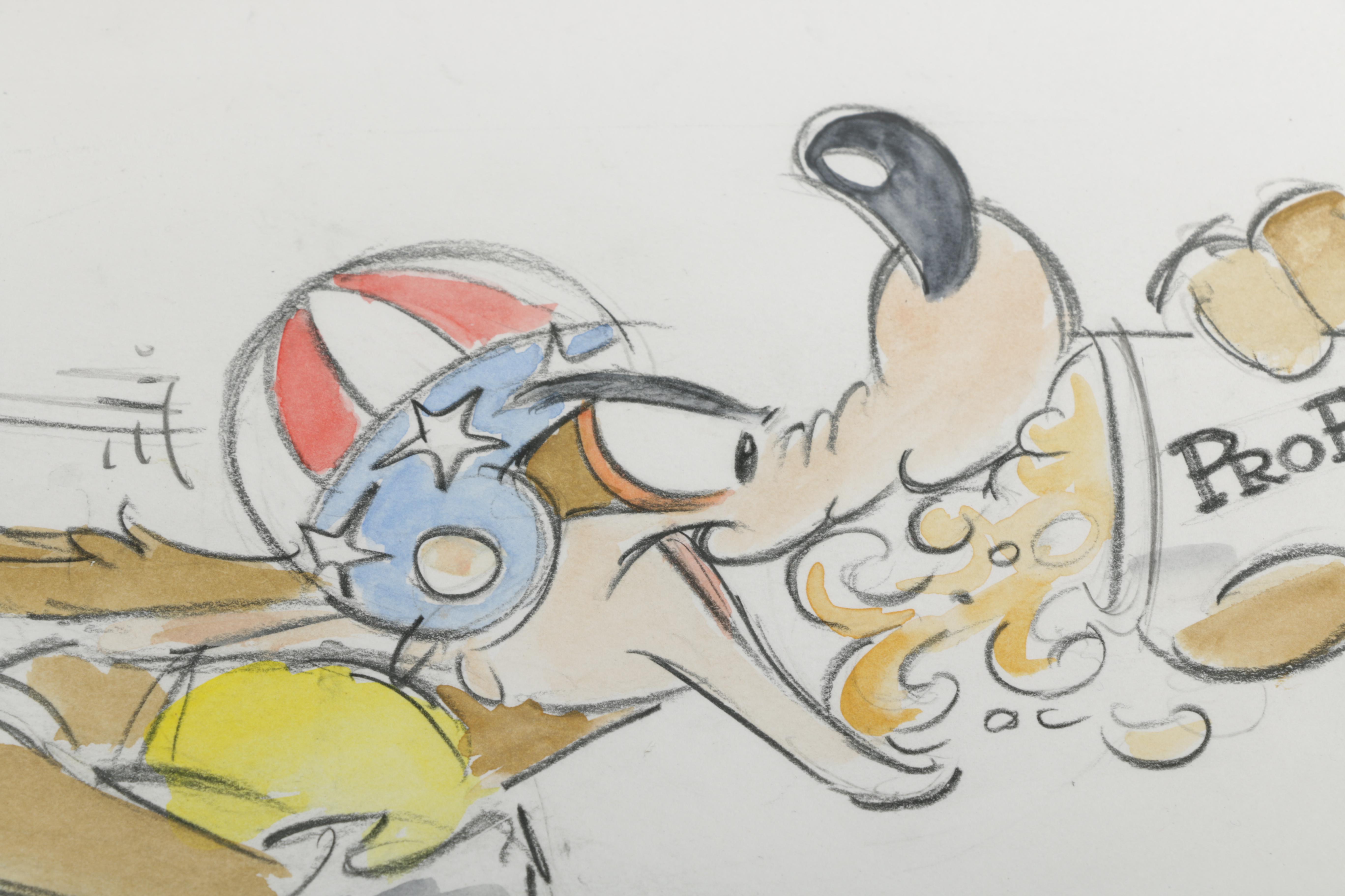 Mixed Media Drawing on Paper of Wile E. Coyote by Artist Kirk Mueller