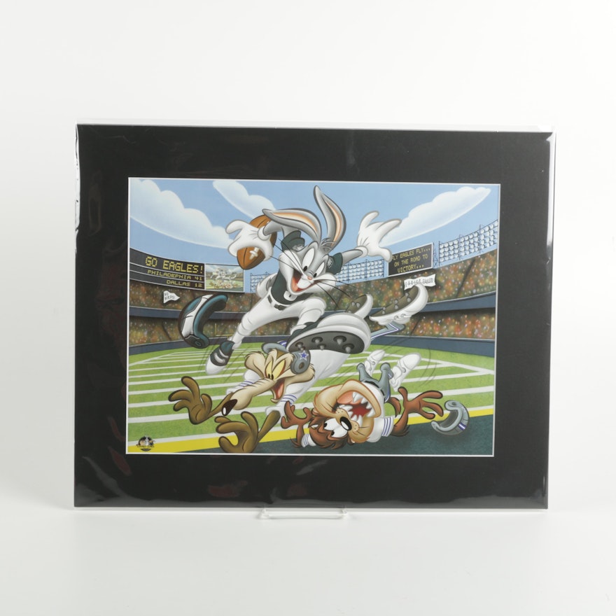 Looney Tunes and Philadelphia Eagles-Themed Offset Lithograph "Touch Down Bugs"