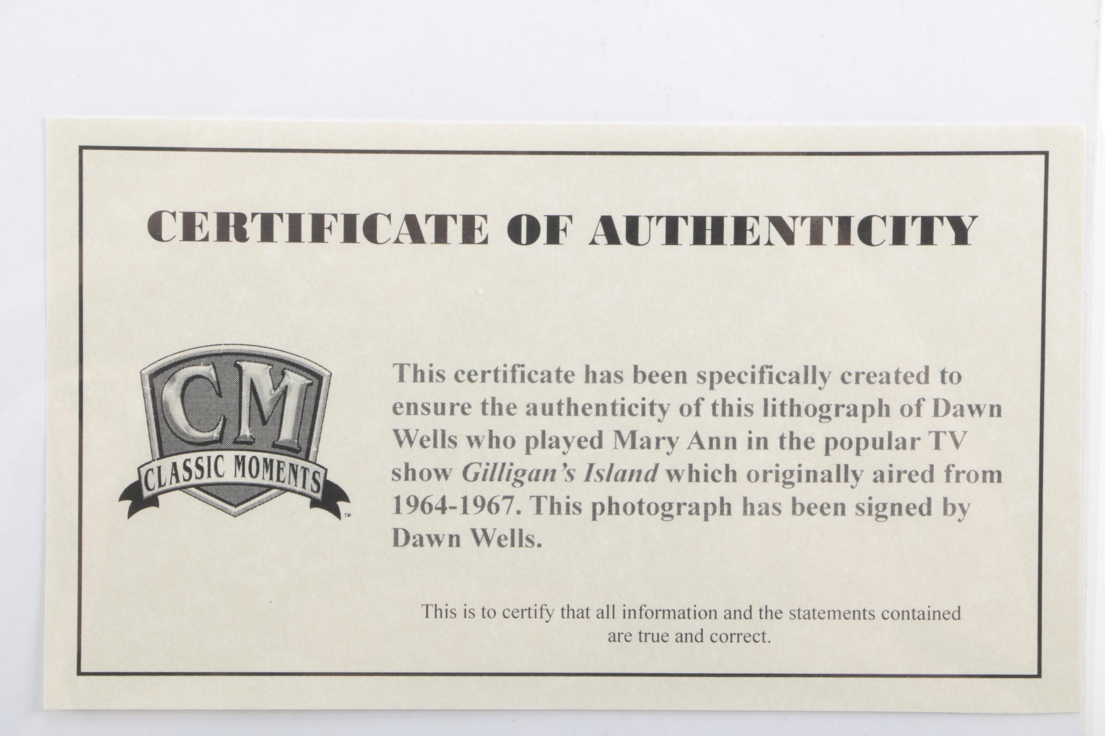 Offset Lithographs "The Professor" and "Mary Anne" with Dawn Wells' Autograph