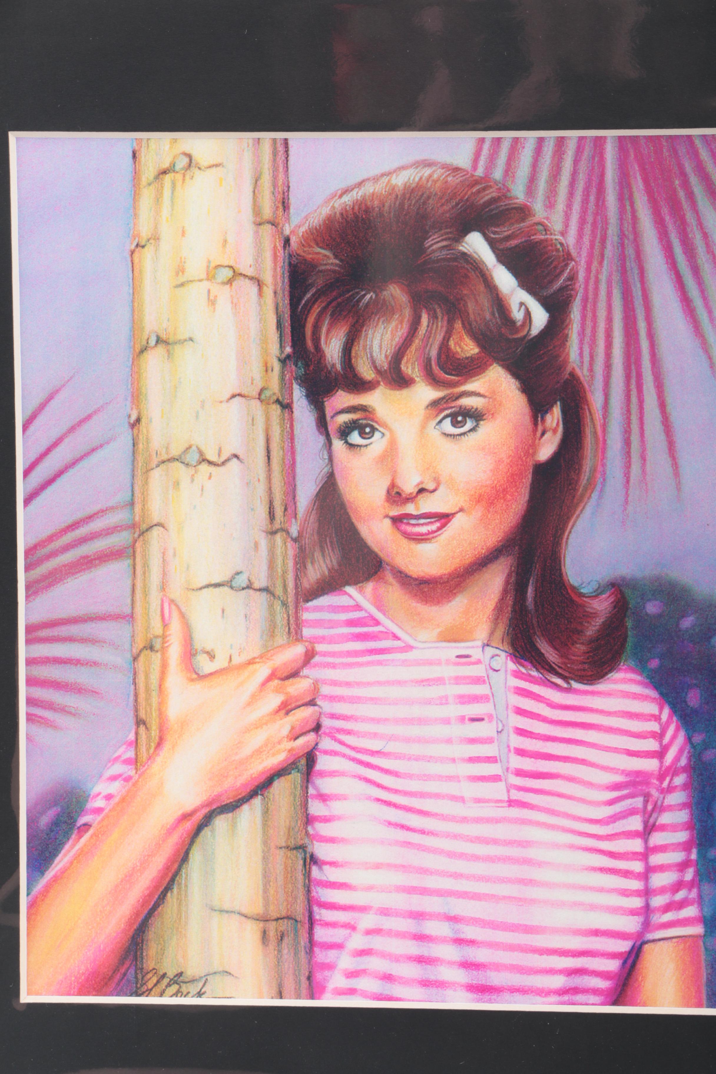 Offset Lithographs "The Professor" and "Mary Anne" with Dawn Wells' Autograph
