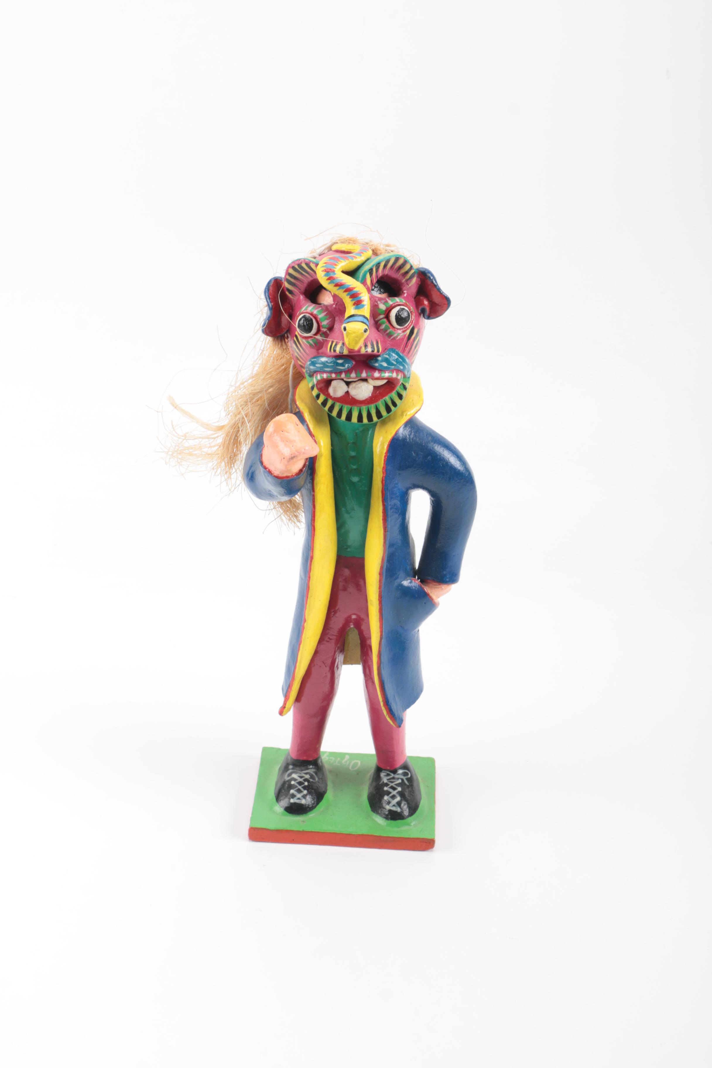 Mexican Painted Clay Masked Figure