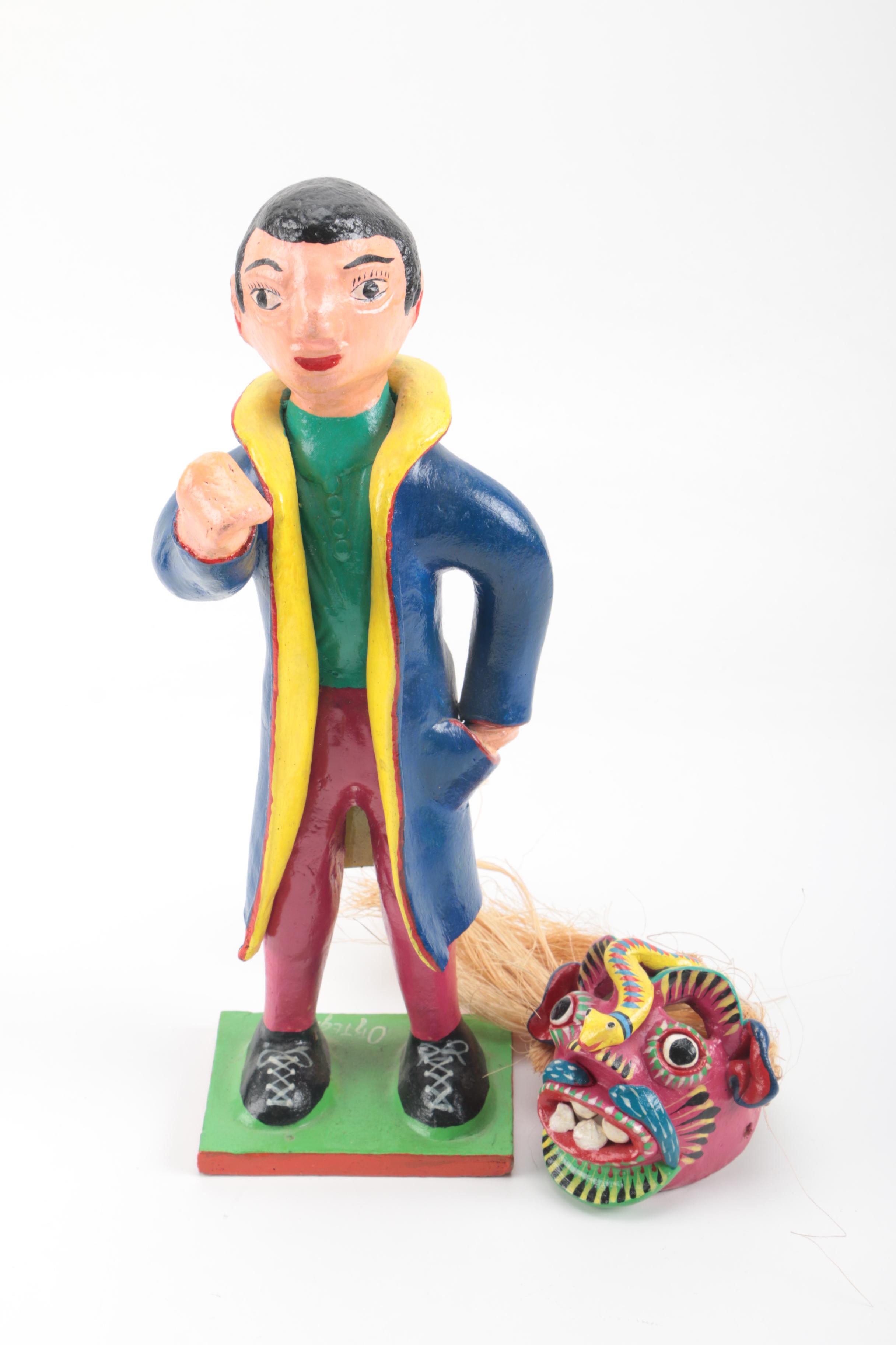 Mexican Painted Clay Masked Figure