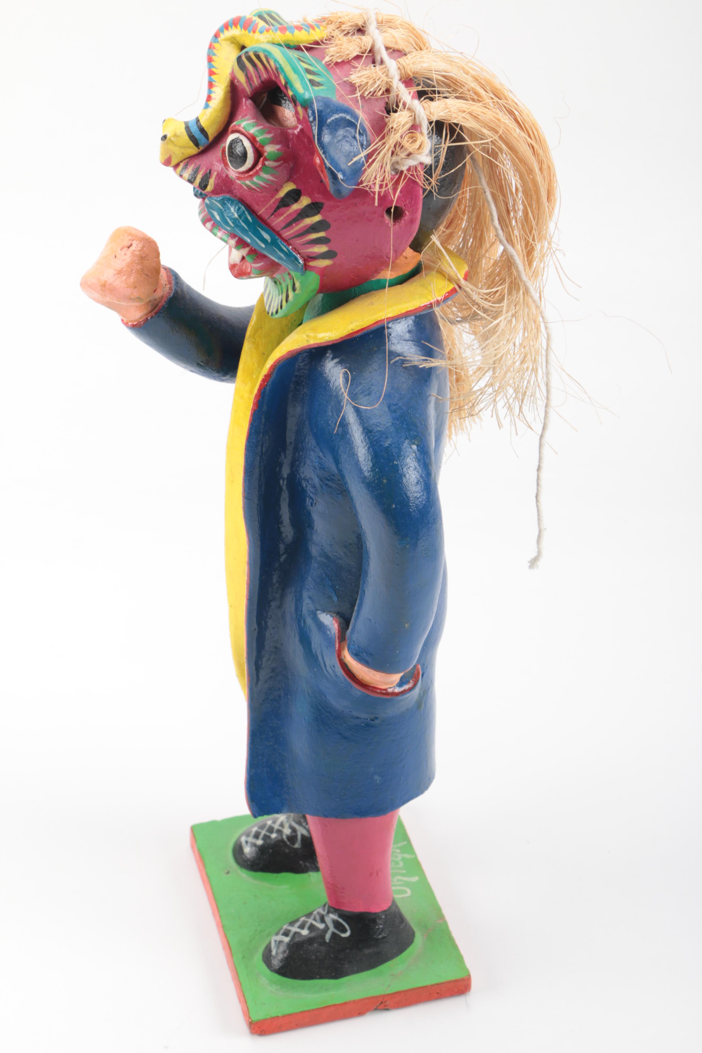 Mexican Painted Clay Masked Figure
