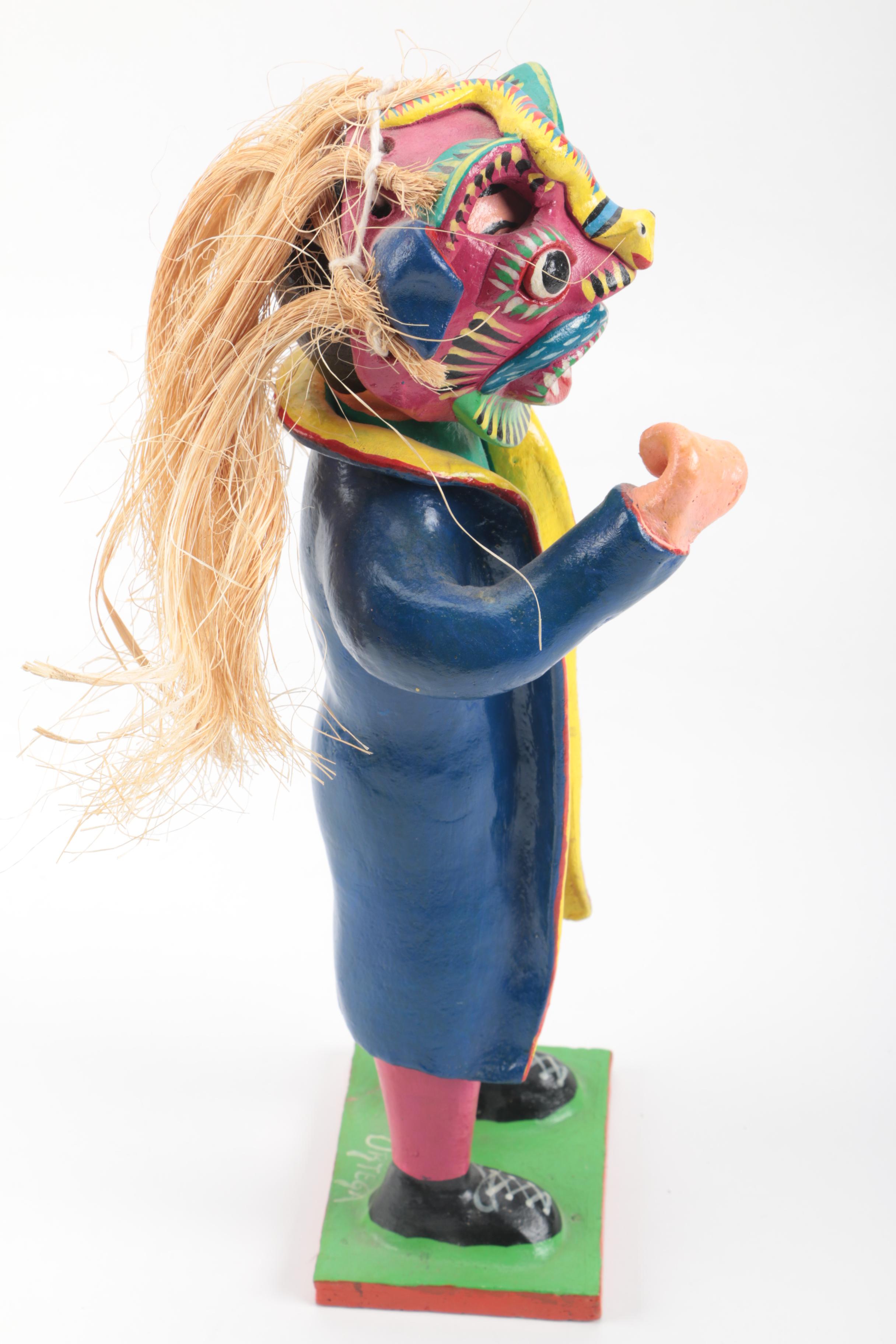 Mexican Painted Clay Masked Figure