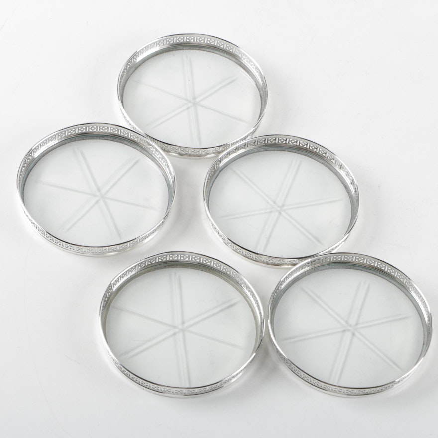 Webster Company Sterling and Glass Coaster Set