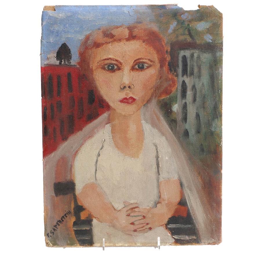 Fannie Saperstein Oil Painting of a Woman in the City