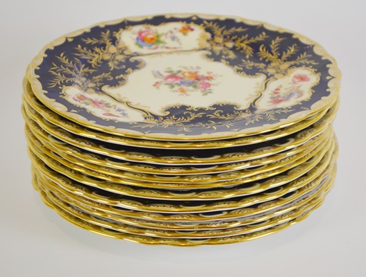 Aynsley England Cobalt Blue Dinner Plates, Set of Twelve