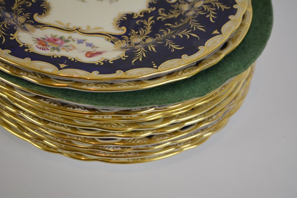 Aynsley England Cobalt Blue Dinner Plates, Set of Twelve