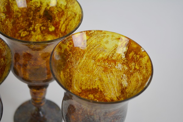 Mottled Amber Blown Glass Wine Glasses