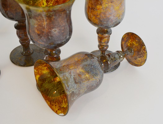 Mottled Amber Blown Glass Wine Glasses
