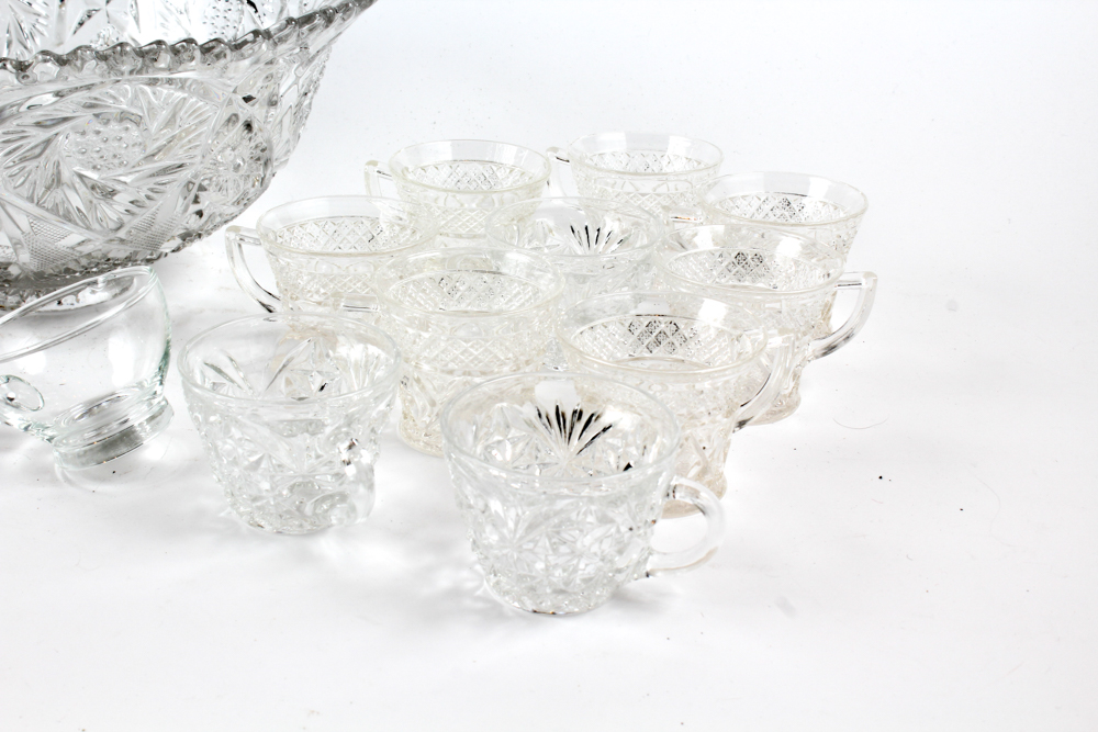Pressed Glass Punch Bowls With Accessories