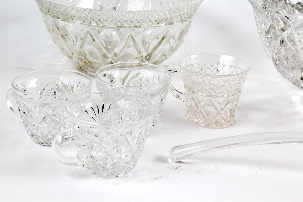 Pressed Glass Punch Bowls With Accessories