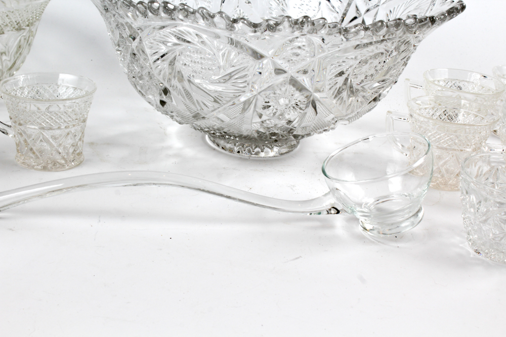 Pressed Glass Punch Bowls With Accessories