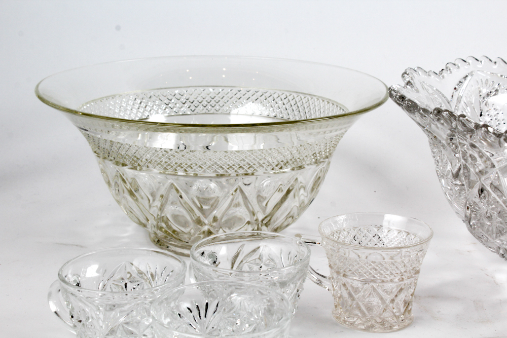 Pressed Glass Punch Bowls With Accessories
