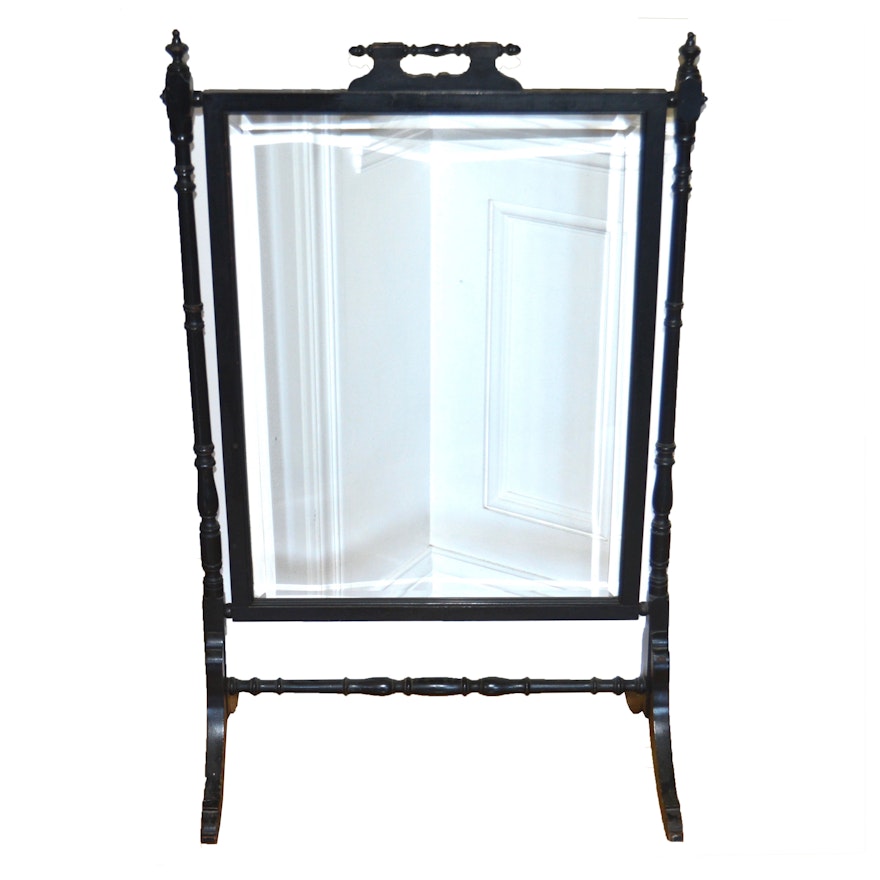 Antique Glass Fire Screen in Turned Wood Frame