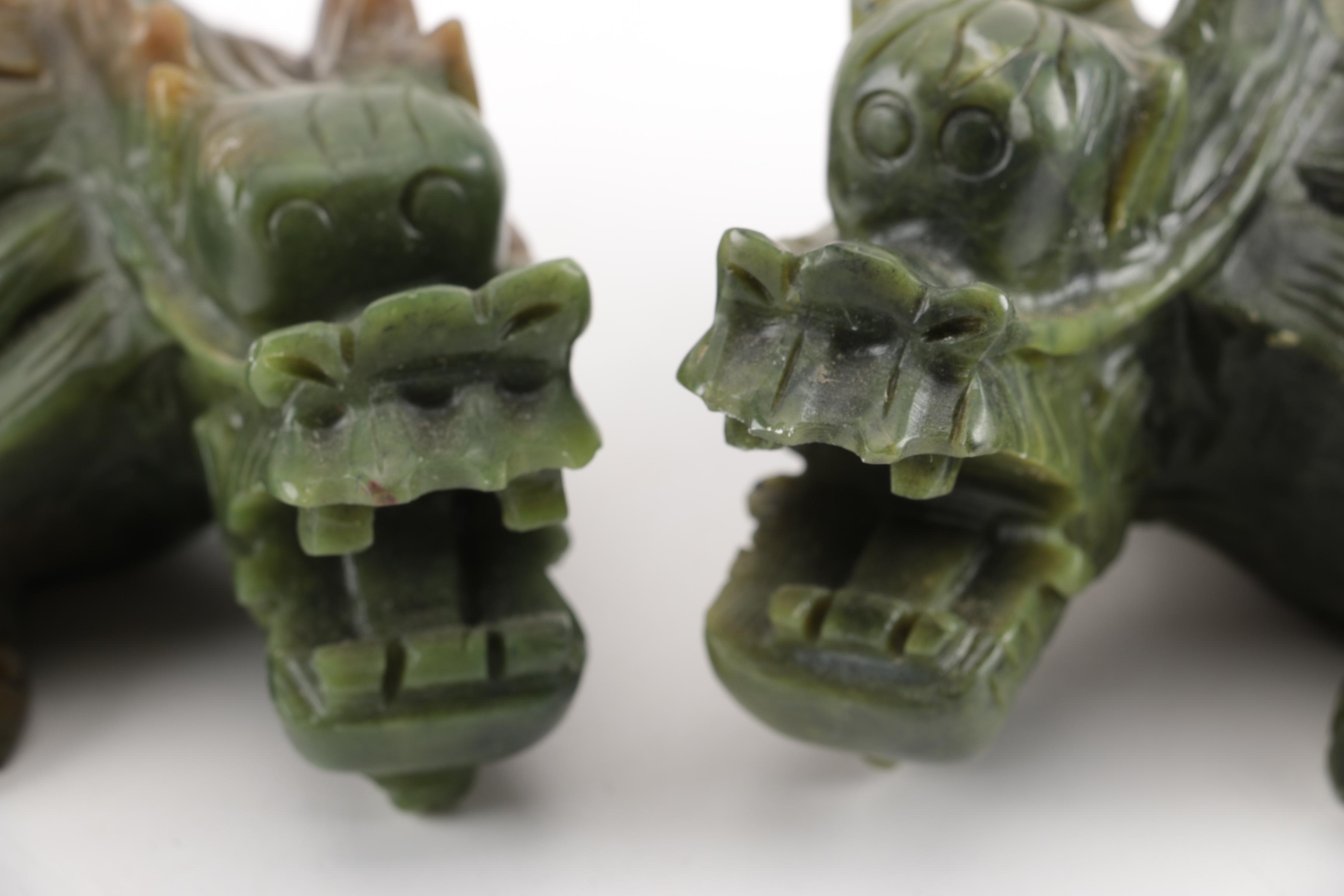 Hand-Carved Chinese Nephrite Dragon-Turtle Figurines
