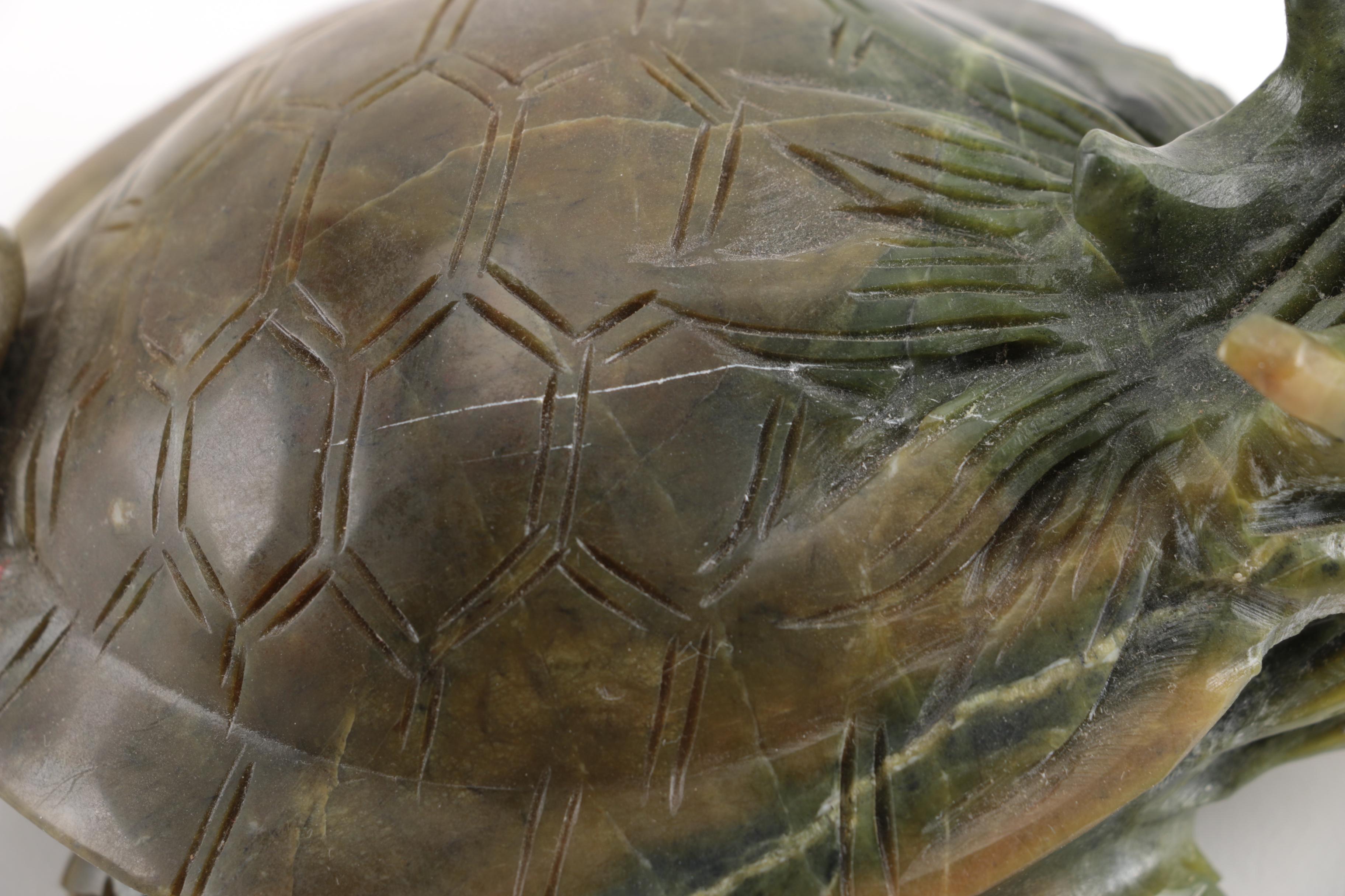 Hand-Carved Chinese Nephrite Dragon-Turtle Figurines