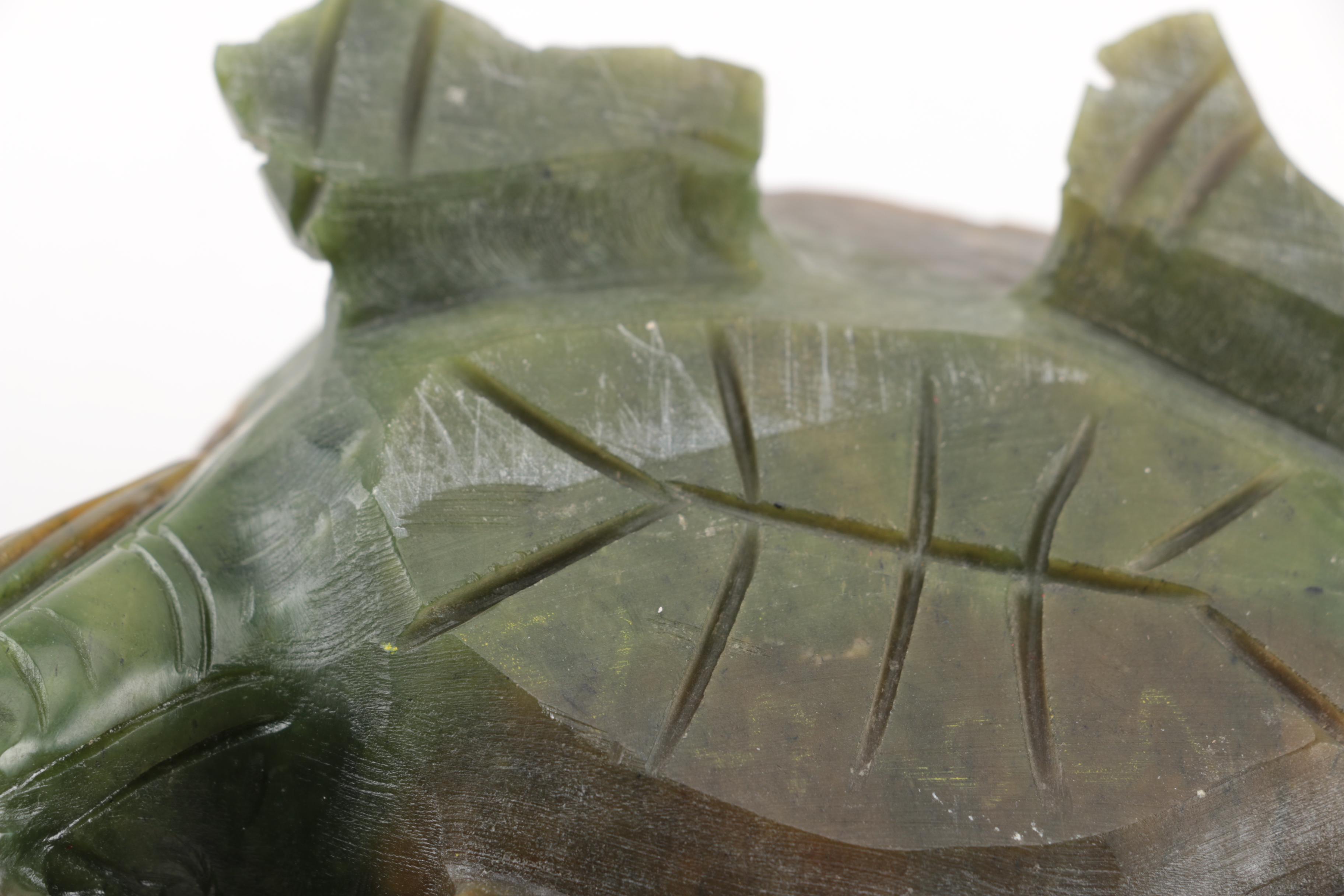 Hand-Carved Chinese Nephrite Dragon-Turtle Figurines