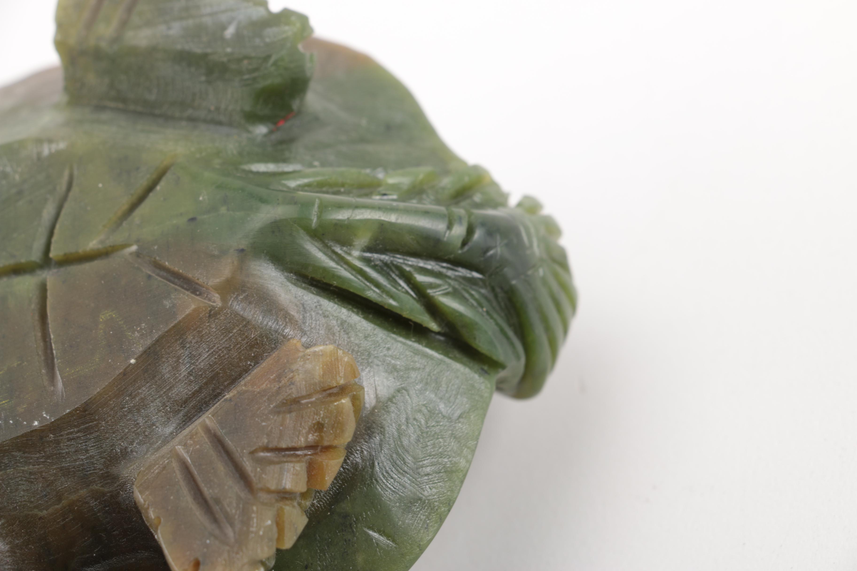 Hand-Carved Chinese Nephrite Dragon-Turtle Figurines